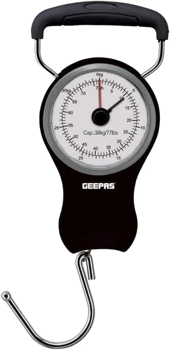 ترازو قابل حمل Geepas GLS46510 - ترازوی آویز چمدان ماهیگیری تعادل جرثقیل جیبی 38 کیلوگرم | ترازوی مکانیکی چمدان با نشانگر دوگانه و نوار 1 متری | 2 سال گارانتی ترازو قابل حمل Geepas GLS46510 - ترازوی آویز چمدان ماهیگیری تعادل جرثقیل جیبی 38 کیلوگرم | ترازوی مکانیکی چمدان با نشانگر دوگانه و نوار 1 متری | 2 سال گارانتی
