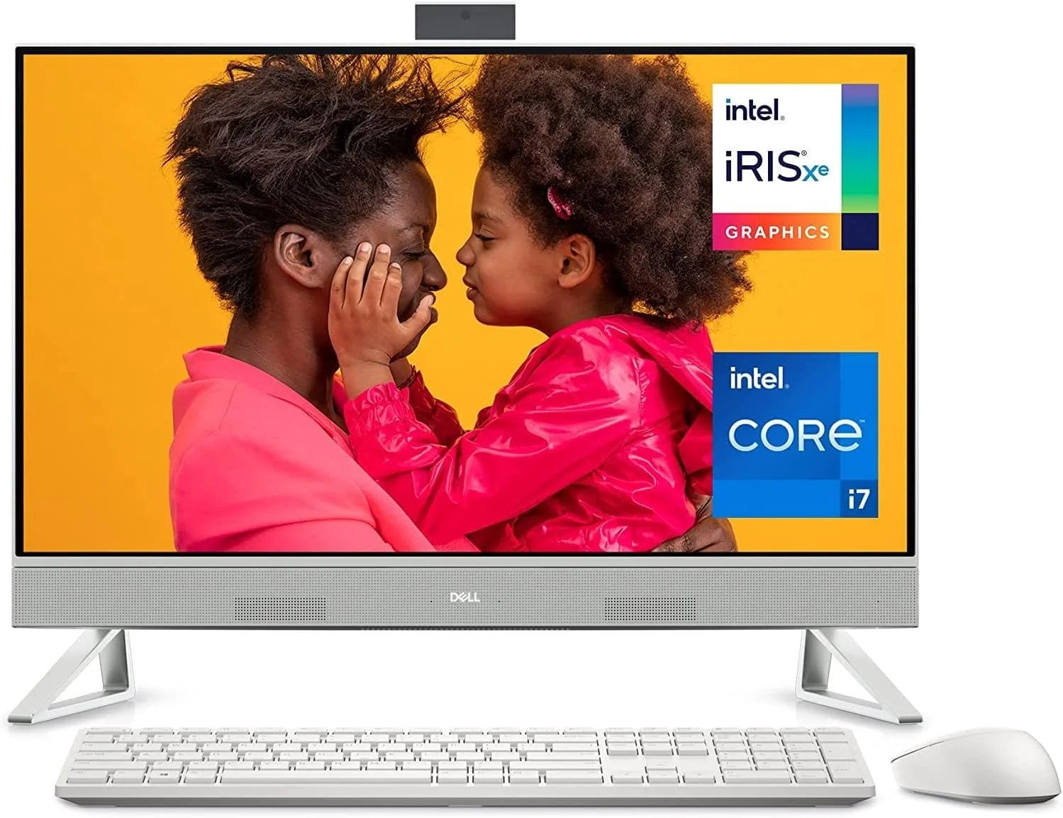 کامپیوتر آل این وان دل Inspiron 7710، صفحه لمسی 27 اینچی، پردازنده Intel i7-1255U، رم 16 گیگابایتی، 512 گیگابایت SSD + 1 ترابایت HDD، کارت گرافیک 2 گیگابایتی Nvidia MX550، ویندوز 11 هوم، کیبورد و ماوس انگلیسی بی‌سیم، سفید