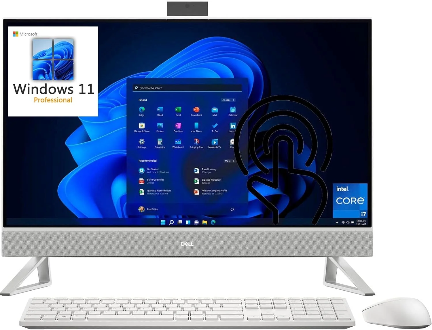 کامپیوتر همه کاره لمسی 27 اینچی Dell Inspiron FHD، پردازنده Intel i7-1255U، رم 16 گیگابایتی DDR4، حافظه SSD PCIe 512 گیگابایتی + هارد دیسک 1 ترابایتی، کارت گرافیک GeForce MX550 2 گیگابایتی، ویندوز 11 پرو، کیبورد و ماوس بی سیم، سفید