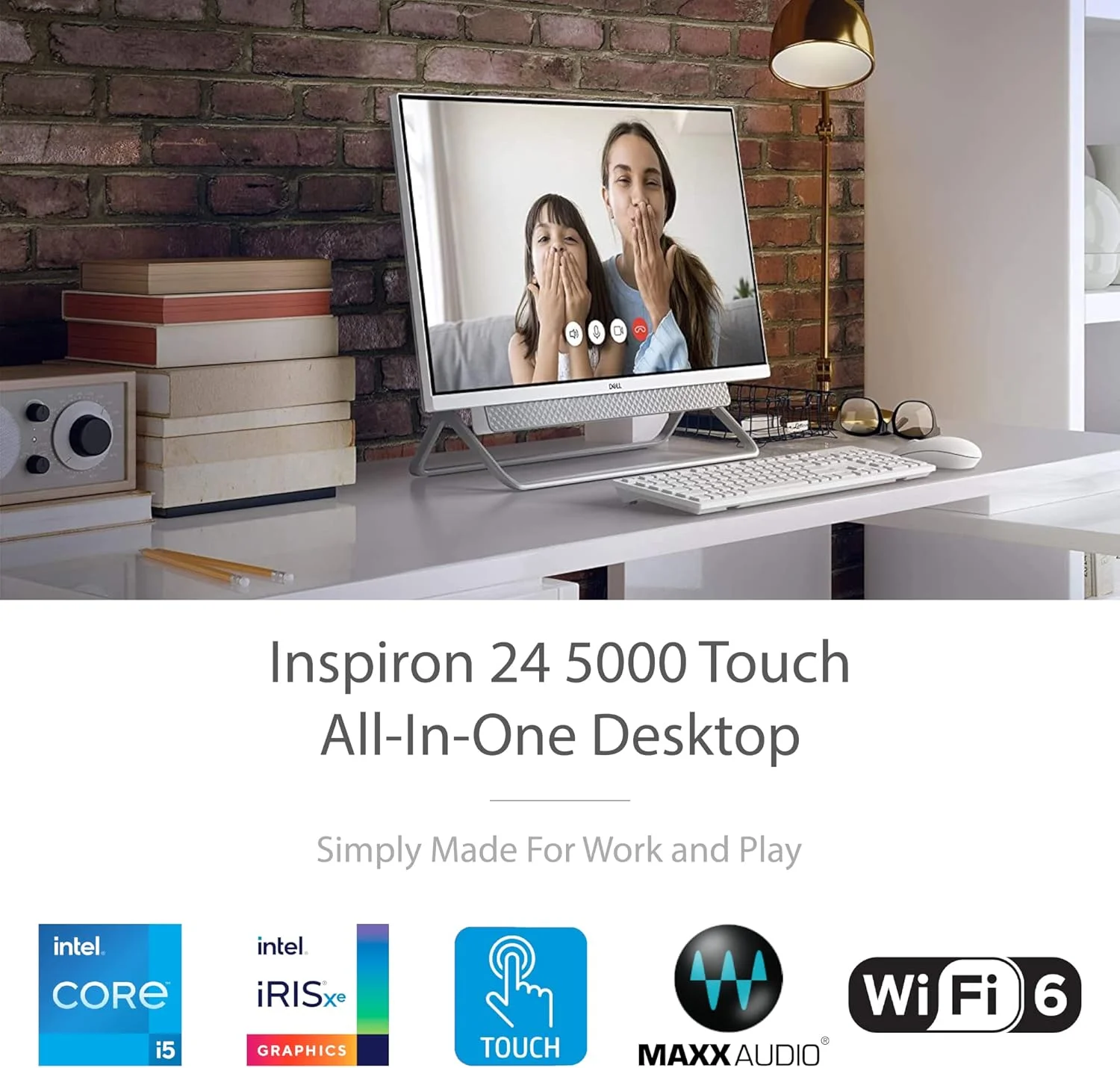 جدیدترین کامپیوتر رومیزی لمسی Dell Inspiron 24 5400 All-in-One، صفحه نمایش لمسی 24 اینچی FHD، پردازنده Intel i5-1135G7، رم 16 گیگابایتی، حافظه SSD 1 ترابایتی، وب کم پاپ آپ، Wi-Fi 6، کیبورد و ماوس بی سیم، ویندوز 11 هوم، نقره ای