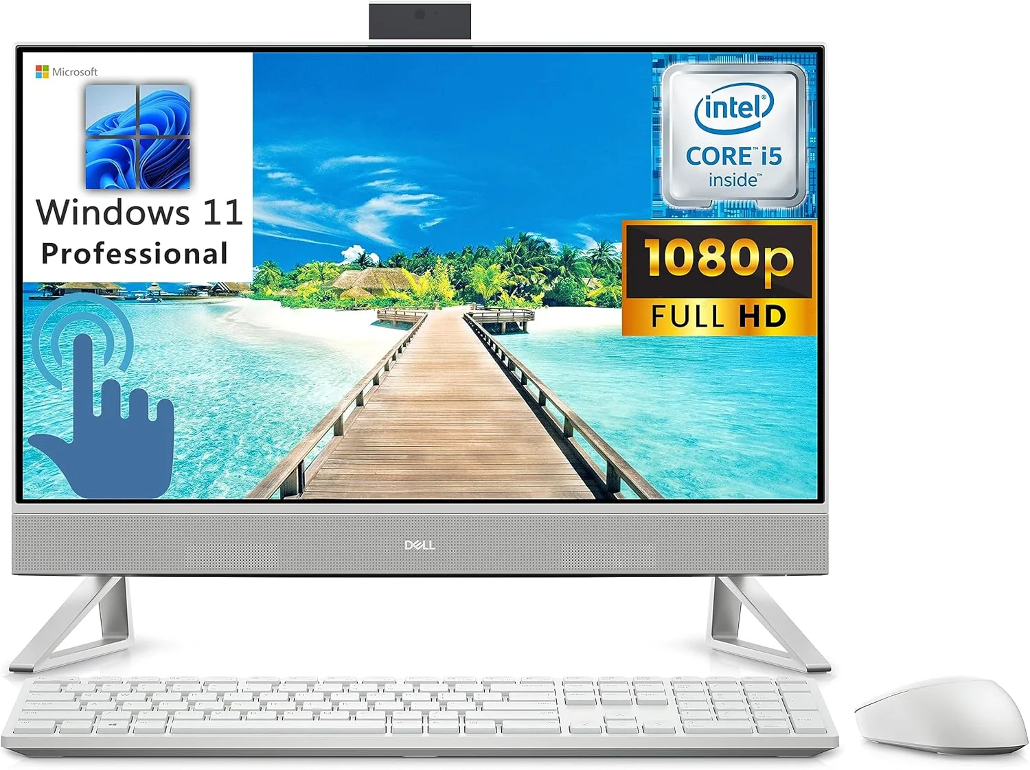 کامپیوتر رومیزی آل این وان لمسی 23.8 اینچی FHD Dell Inspiron 24 5410 مدل 2023، پردازنده نسل دوازدهم اینتل 10 هسته ای i5-1235U، رم 64 گیگابایتی DDR4، حافظه SSD 2 ترابایتی PCIe، وای فای 6، بلوتوث 5.2، سفید صدفی، ویندوز 11 پرو