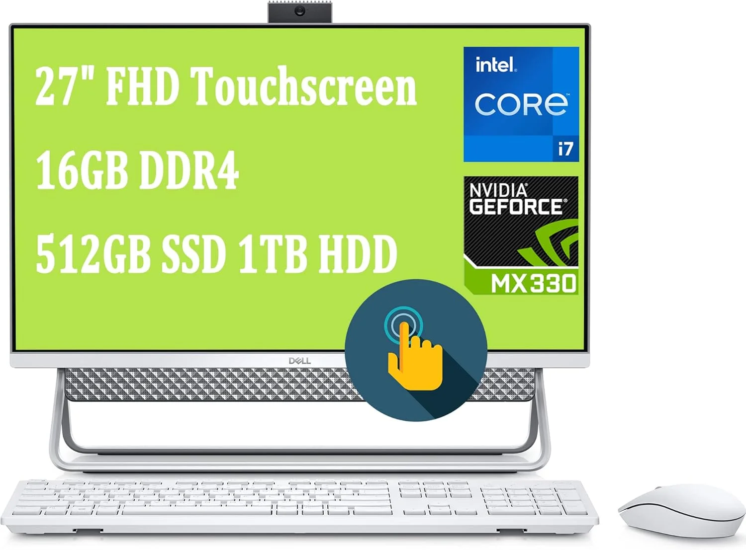 کامپیوتر رومیزی آل این وان Dell Inspiron 27 7000 7700 | صفحه نمایش لمسی 27 اینچی FHD | نسل 11 اینتل 4 هسته ای i7-1165G7 | 16 گیگابایت DDR4 512 گیگابایت SSD 1 ترابایت HDD | GeForce MX330 2 گیگابایت | USB-C HDMI WiFi6 وب کم Win10 نقره ای