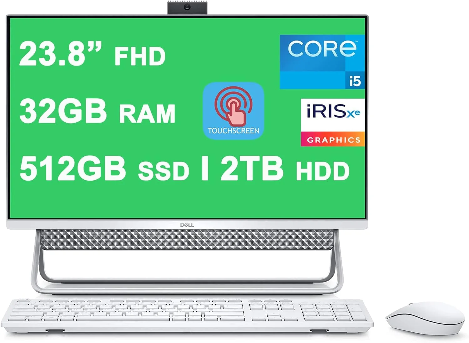 کامپیوتر همه کاره Dell Inspiron 24 5000 5400 با صفحه نمایش لمسی 23.8 اینچی FHD AIT Infinity، پردازنده نسل 11 اینتل 4 هسته ای i5-1135G7 (بهتر از i7-10710U)، رم 32 گیگابایتی، حافظه SSD 512 گیگابایتی + هارد دیسک 2 ترابایتی، USB-C HDMI Win11 نقره ای