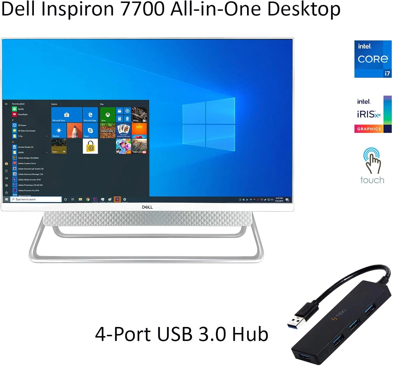 کامپیوتر رومیزی آل این وان لمسی 27 اینچی FHD دل Inspiron 7700 + هاب USB TEKi - پردازنده نسل 11 اینتل Core i7-1165G7 تا 4.7 گیگاهرتز، 16 گیگابایت رم، 1 ترابایت حافظه SSD، گرافیک Intel Iris Xe، ویندوز 10 هوم کامپیوتر رومیزی آل این وان لمسی 27 اینچی FHD دل Inspiron 7700 + هاب USB TEKi - پردازنده نسل 11 اینتل Core i7-1165G7 تا 4.7 گیگاهرتز، 16 گیگابایت رم، 1 ترابایت حافظه SSD، گرافیک Intel Iris Xe، ویندوز 10 هوم