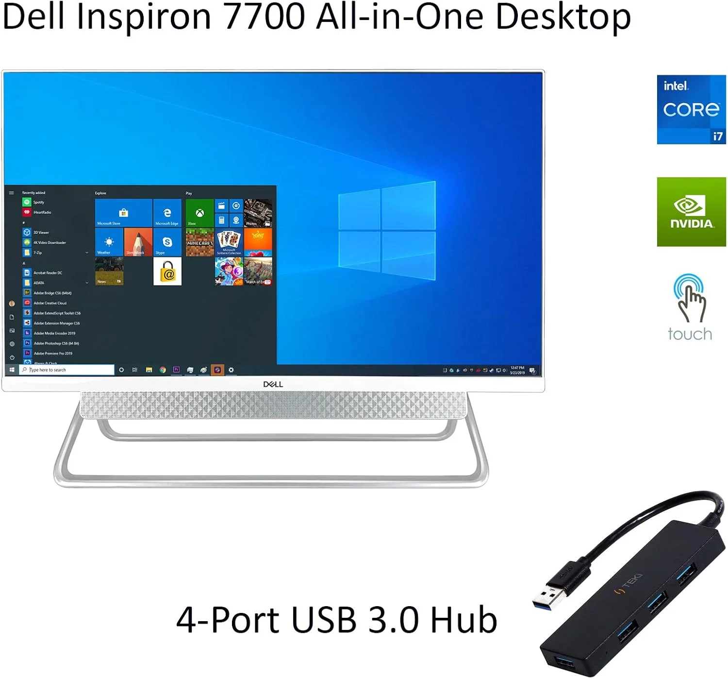 کامپیوتر رومیزی آل این وان لمسی 27 اینچی Dell Inspiron 7700 Full HD + هاب USB TEKi - پردازنده نسل 11 اینتل Core i7-1165G7 تا 4.70 گیگاهرتز، 32 گیگابایت رم DDR4، 1 ترابایت SSD، GeForce MX330، ویندوز 10 هوم کامپیوتر رومیزی آل این وان لمسی 27 اینچی Dell Inspiron 7700 Full HD + هاب USB TEKi - پردازنده نسل 11 اینتل Core i7-1165G7 تا 4.70 گیگاهرتز، 32 گیگابایت رم DDR4، 1 ترابایت SSD، GeForce MX330، ویندوز 10 هوم