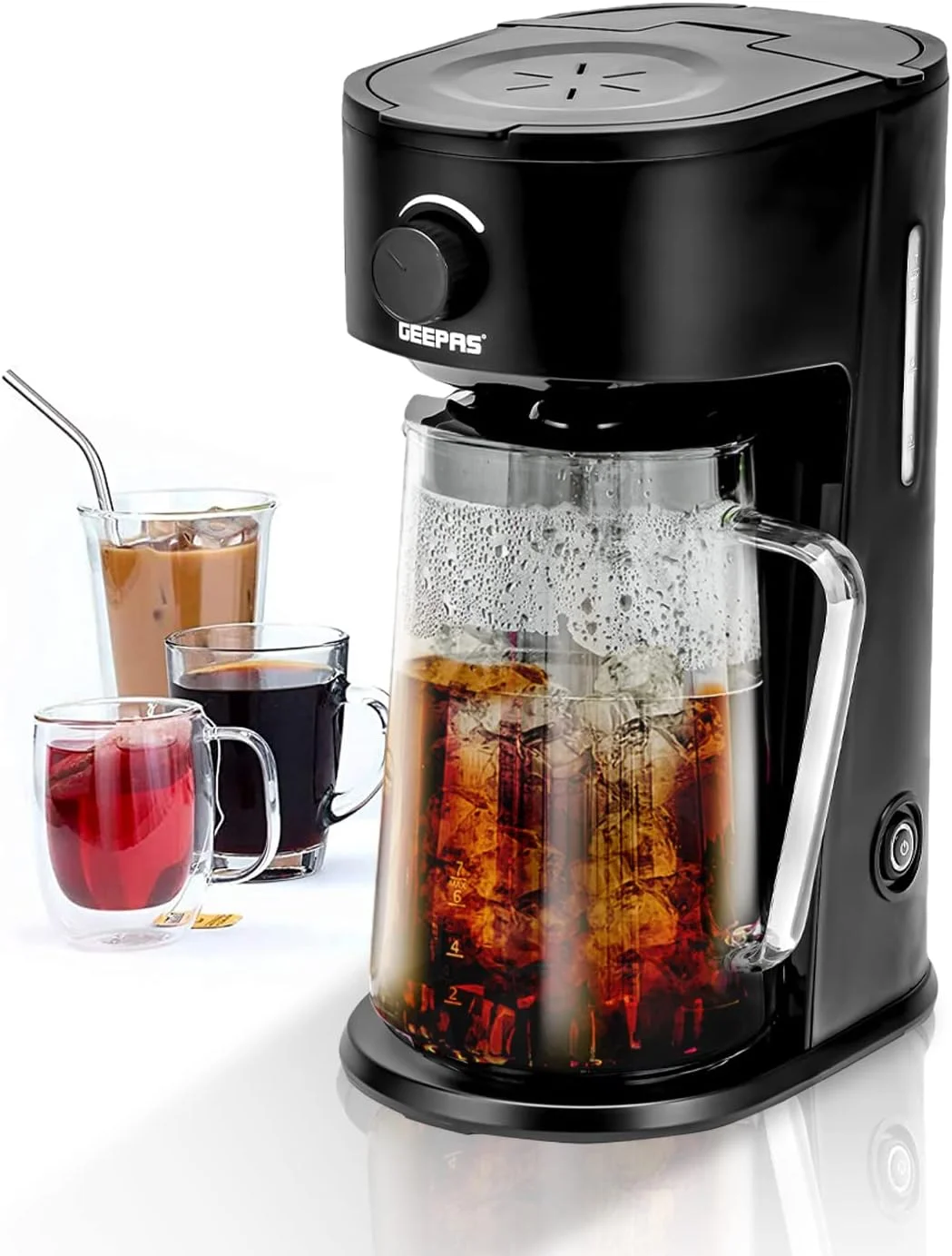 قهوه ساز و چای ساز یخی 700 وات Geepas GCM41516 با فیلتر نایلونی دائمی، ظرفیت 2.5 لیتر، مشکی