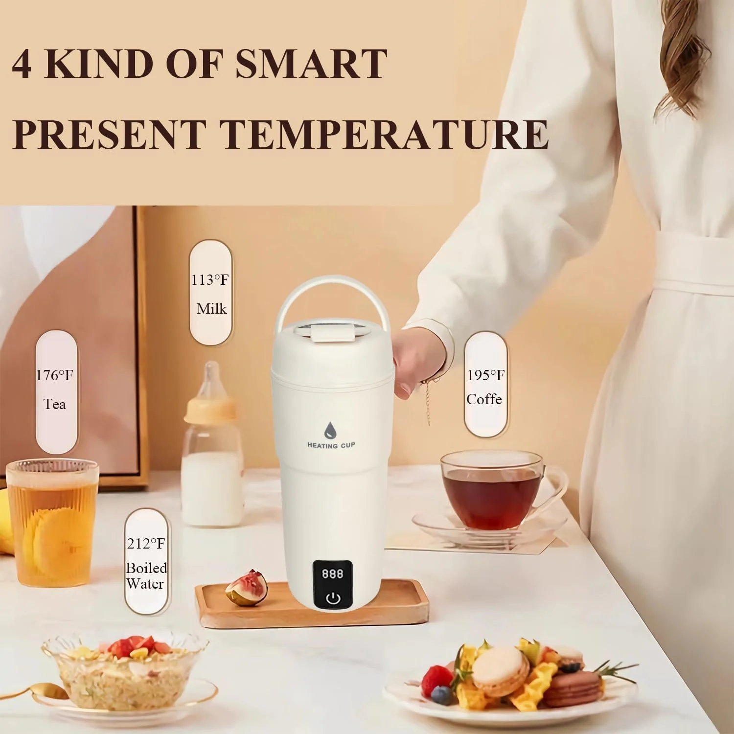 کتری برقی مسافرتی KASTWAVE، کتری قابل حمل 400 میلی لیتری با کنترل دما و صفحه نمایش LCD، خاموش شدن خودکار و محافظت در برابر خشک شدن با عملکرد گرم نگه داشتن، بدون BPA، کتری استیل ضد زنگ