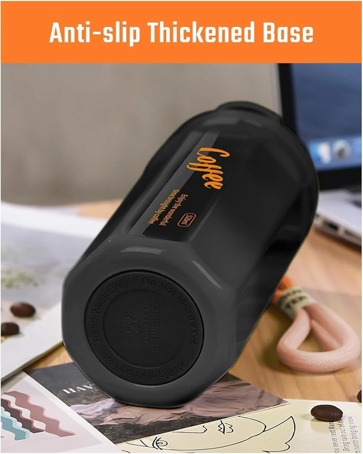 دم‌نوش ساز مغناطیسی KASTWAVE با فلاسک عایق برای دم کردن بی‌نقص چای، ماگ مسافرتی 520 میلی‌لیتری مشکی