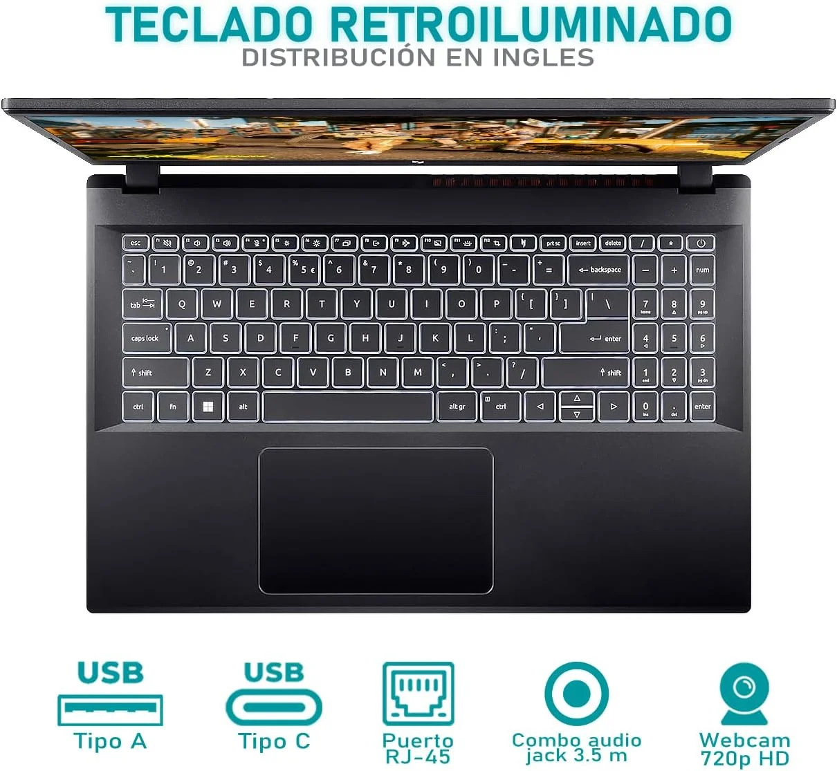 لپ تاپ ایسر نیترو NVIDIA GeForce RTX 4050 Intel Core i5 13420H رم 16 گیگابایت SSD 512 گیگابایت 15.6 اینچ 144 هرتز ویندوز 11 صفحه کلید انگلیسی