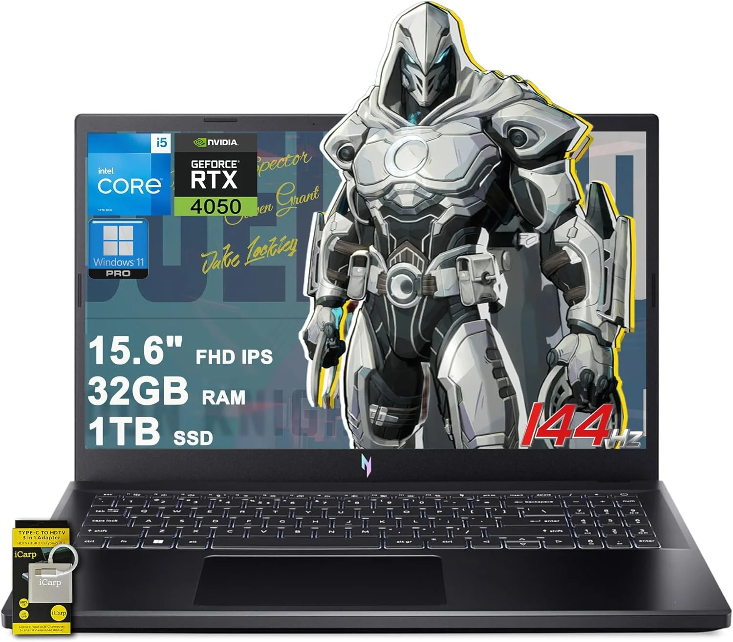لپ تاپ گیمینگ Acer Nitro V 15، صفحه نمایش 15.6 اینچی FHD IPS 144Hz، پردازنده Intel Octa-core i5-13420H، رم 32 گیگابایتی، حافظه SSD 1 ترابایتی، کارت گرافیک GeForce RTX 4050، نور پس زمینه صفحه کلید، USB-C، ویندوز 11 پرو به همراه لوازم جانبی ICP