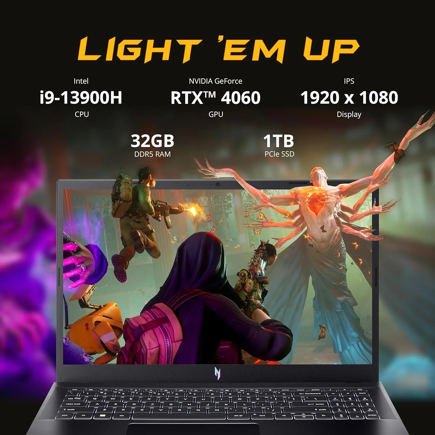 لپ تاپ گیمینگ Acer Nitro V 15 با صفحه نمایش 15.6 اینچی FHD IPS 144Hz، پردازنده Intel i9-13900H، رم 32 گیگابایتی DDR5، حافظه SSD 1 ترابایتی، کارت گرافیک GeForce RTX 4060 8GB GDDR6، کیبورد با نور پس زمینه، Wi-Fi 6، ویندوز 11 پرو، مشکی، به همراه داک استیشن 256 گیگابایتی لپ تاپ گیمینگ Acer Nitro V 15 با صفحه نمایش 15.6 اینچی FHD IPS 144Hz، پردازنده Intel i9-13900H، رم 32 گیگابایتی DDR5، حافظه SSD 1 ترابایتی، کارت گرافیک GeForce RTX 4060 8GB GDDR6، کیبورد با نور پس زمینه، Wi-Fi 6، ویندوز 11 پرو، مشکی، به همراه داک استیشن 256 گیگابایتی