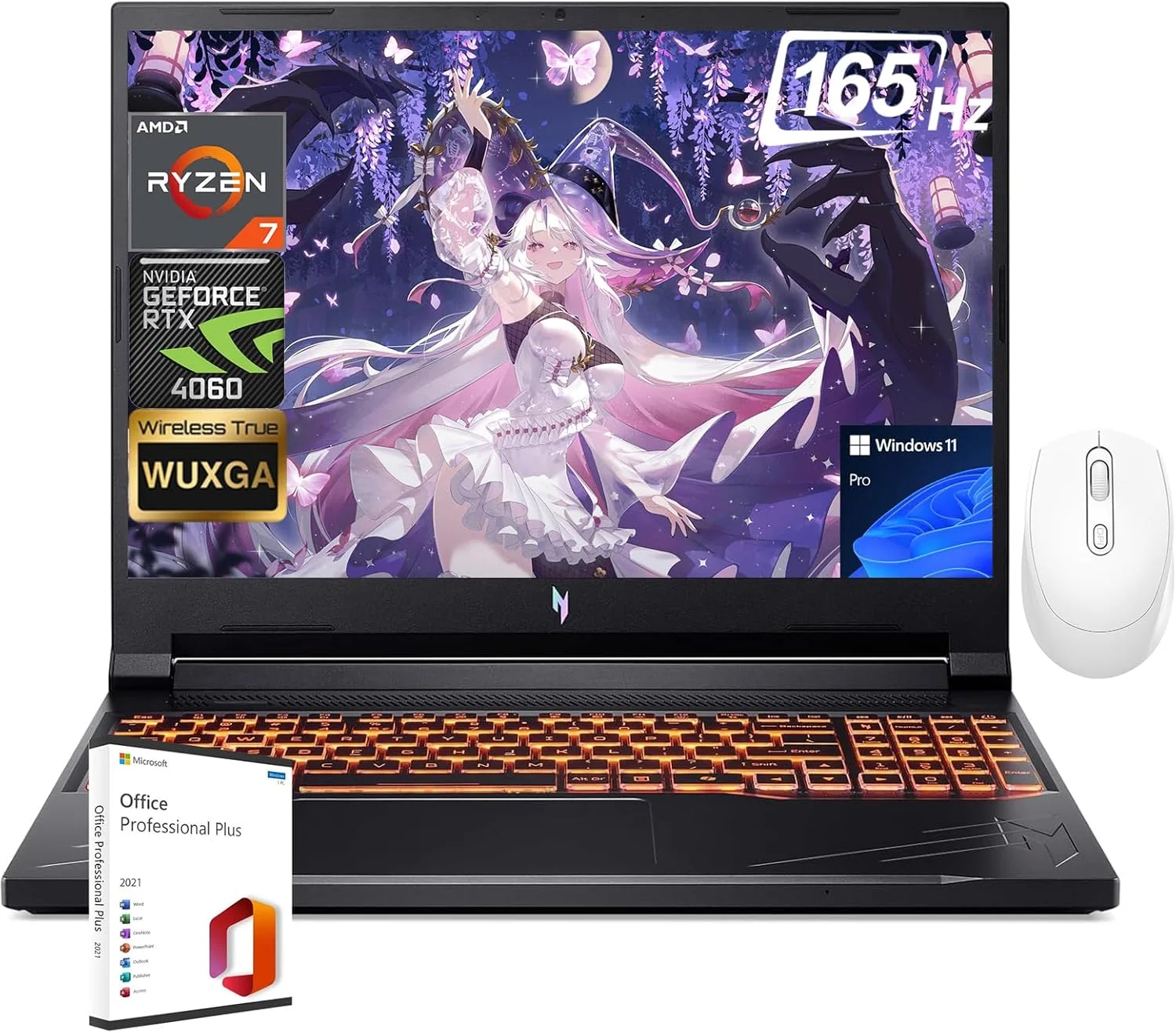 لپ تاپ گیمینگ ایسر Nitro V16 - صفحه نمایش 16 اینچی 165 هرتز WUXGA، پردازنده AMD Ryzen 7-8845HS (پردازنده هشت هسته ای با قابلیت هوش مصنوعی)، RTX 4060، رم 64 گیگابایتی DDR5، اس اس دی 4 ترابایتی، Microsoft Office و Windows 11 Pro مادام العمر و ماوس بی صدا