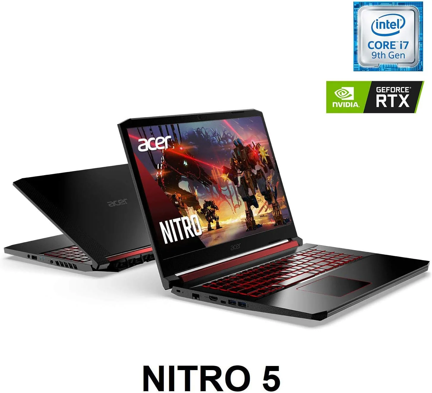 لپ تاپ گیمینگ Acer Nitro 5، نسل نهم پردازنده Intel Core i7-9750H، کارت گرافیک NVIDIA GeForce RTX 2060، صفحه نمایش 15.6 اینچی Full HD IPS 144Hz، رم 16 گیگابایتی DDR4، حافظه SSD NVMe 256 گیگابایتی، Wi-Fi 6، Waves MaxxAudio، کیبورد با نور پس زمینه، AN515-54-728C