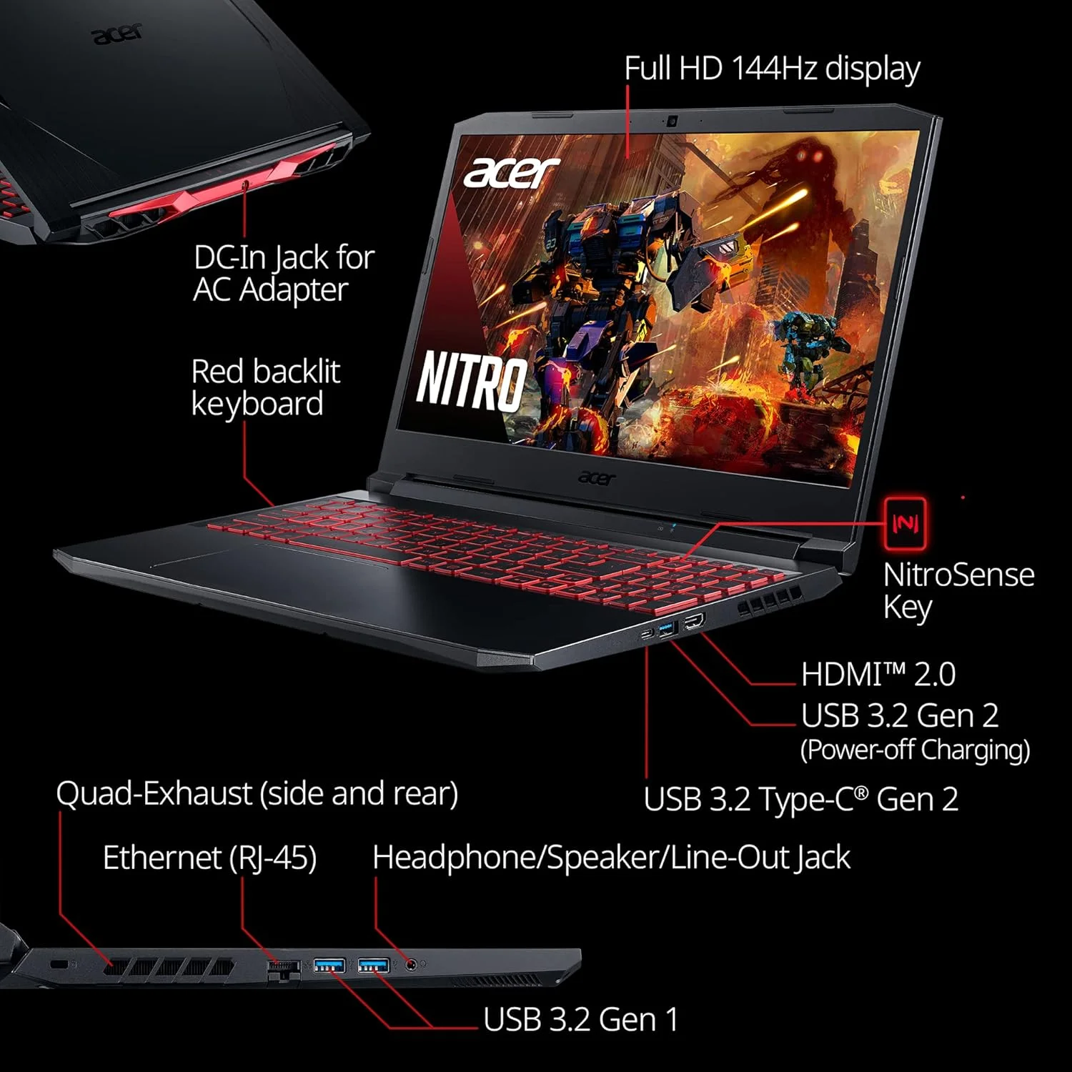 لپ تاپ گیمینگ Acer Nitro 5 AN515-57-79TD | پردازنده Intel Core i7-11800H | کارت گرافیک NVIDIA GeForce RTX 3050 Ti | صفحه نمایش 15.6 اینچی FHD 144Hz IPS | رم 8 گیگابایتی DDR4 | حافظه SSD NVMe 512 گیگابایتی | Killer Wi-Fi 6 | کیبورد با نور پس زمینه