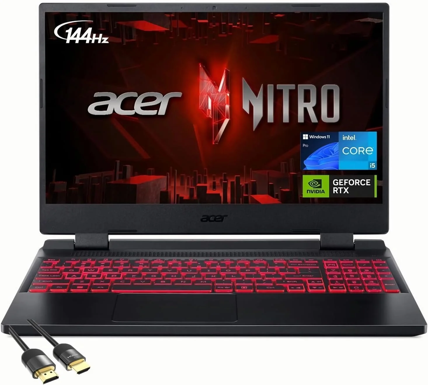 لپ تاپ گیمینگ ایسر Nitro 5، صفحه نمایش 15.6 اینچی FHD IPS 144 هرتز، نسل دوازدهم اینتل 12 هسته ای i5-12500H، GeForce RTX 3050، رم 64 گیگابایتی، SSD PCIe 2 ترابایتی، Thunderbolt 4، صفحه کلید با نور پس زمینه، WiFi6، کابل HDMI PDG، ویندوز 11 پرو