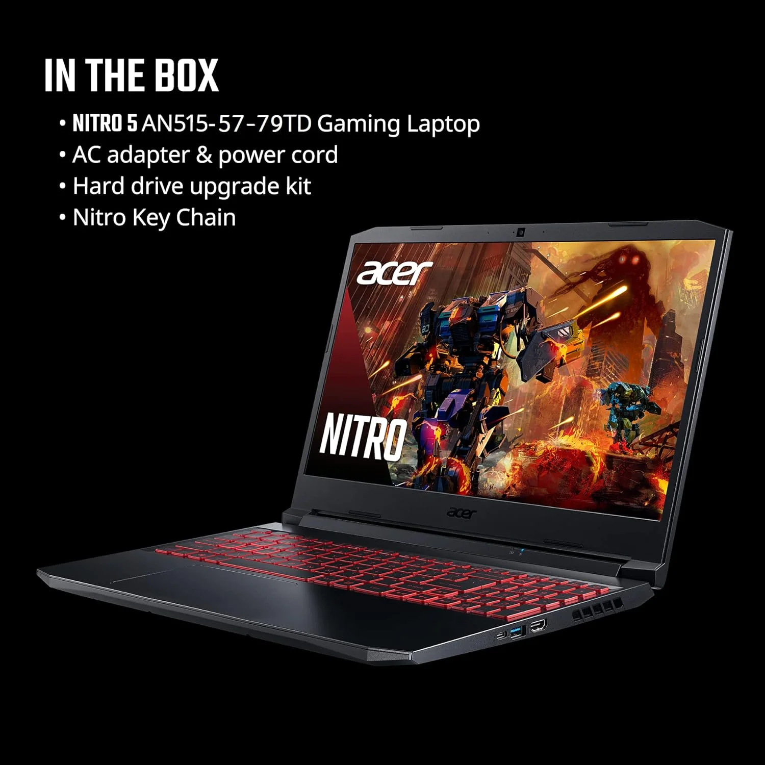 لپ تاپ گیمینگ Acer Nitro 5 AN515-57-79TD | پردازنده Intel Core i7-11800H | کارت گرافیک NVIDIA GeForce RTX 3050 Ti | صفحه نمایش 15.6 اینچی FHD 144Hz IPS | رم 8 گیگابایتی DDR4 | حافظه SSD NVMe 512 گیگابایتی | Killer Wi-Fi 6 | کیبورد با نور پس زمینه