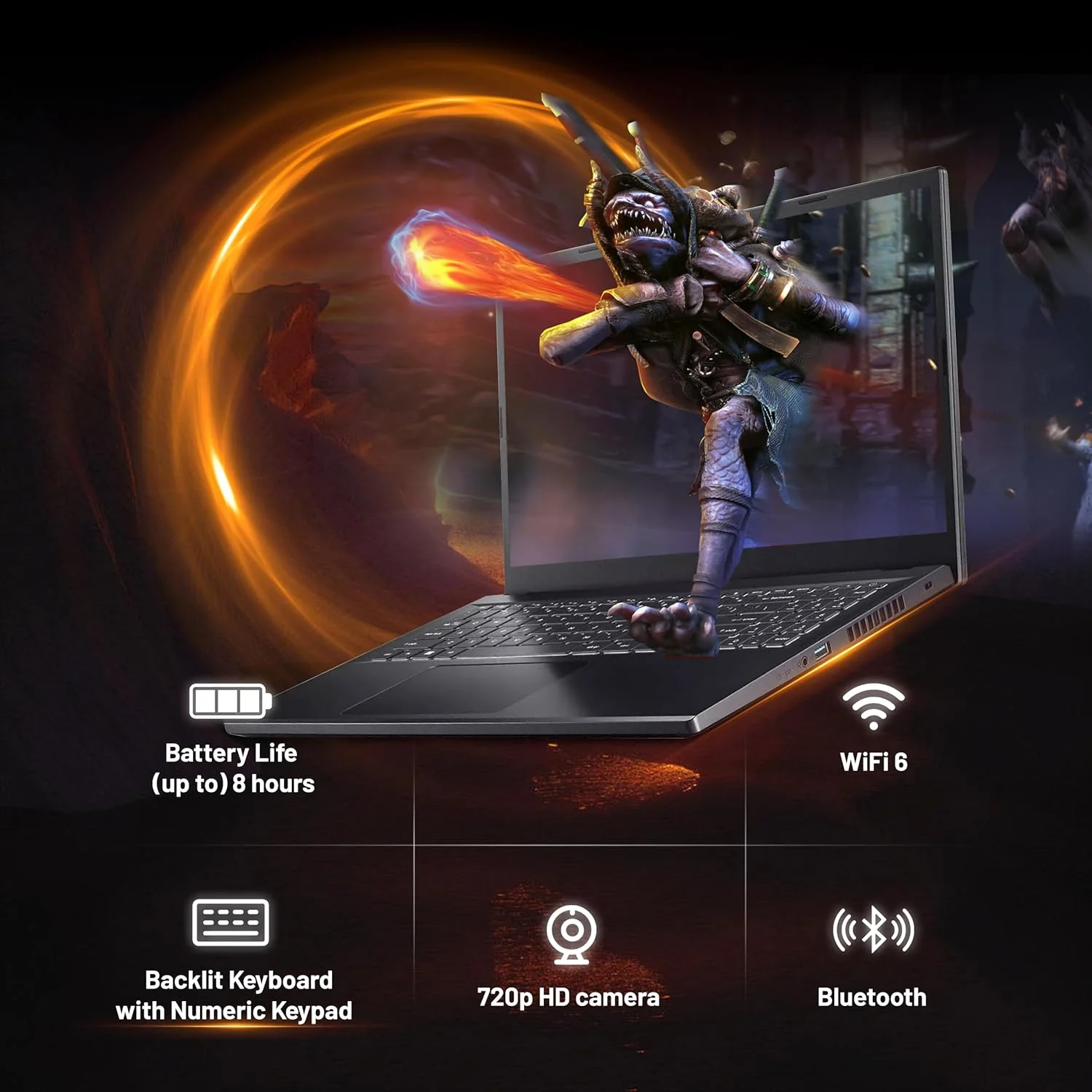 لپ تاپ گیمینگ ایسر Nitro V 15، صفحه نمایش 15.6 اینچی FHD 144 هرتز، پردازنده Intel i7-13620H، کارت گرافیک NVIDIA GeForce RTX 4060، رم 16 گیگابایتی DDR5، حافظه SSD 512 گیگابایتی، کیبورد با نور پس زمینه، وب کم، مشکی، ویندوز 11 پرو، مجموعه داکینگ استیشن 128 گیگابایتی