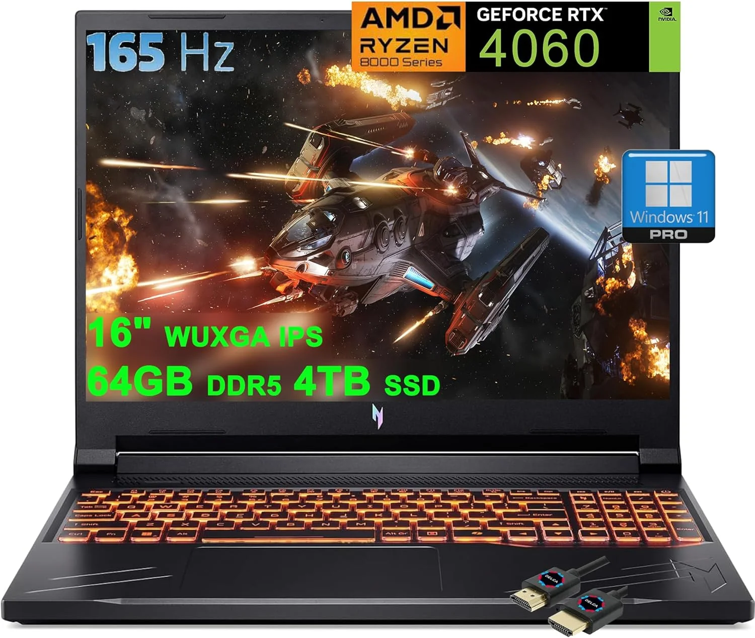 لپ تاپ گیمینگ Acer Nitro V 16 | صفحه نمایش 16 اینچی WUXGA IPS 165Hz | پردازنده AMD Zen 4 8-Core Ryzen 7 8845HS (>i7-12700H) | رم 64 گیگابایتی DDR5 حافظه 4 ترابایتی SSD | کارت گرافیک GeForce RTX 4060 8GB | نور پس زمینه Win11Pro به همراه لوازم جانبی DLCA