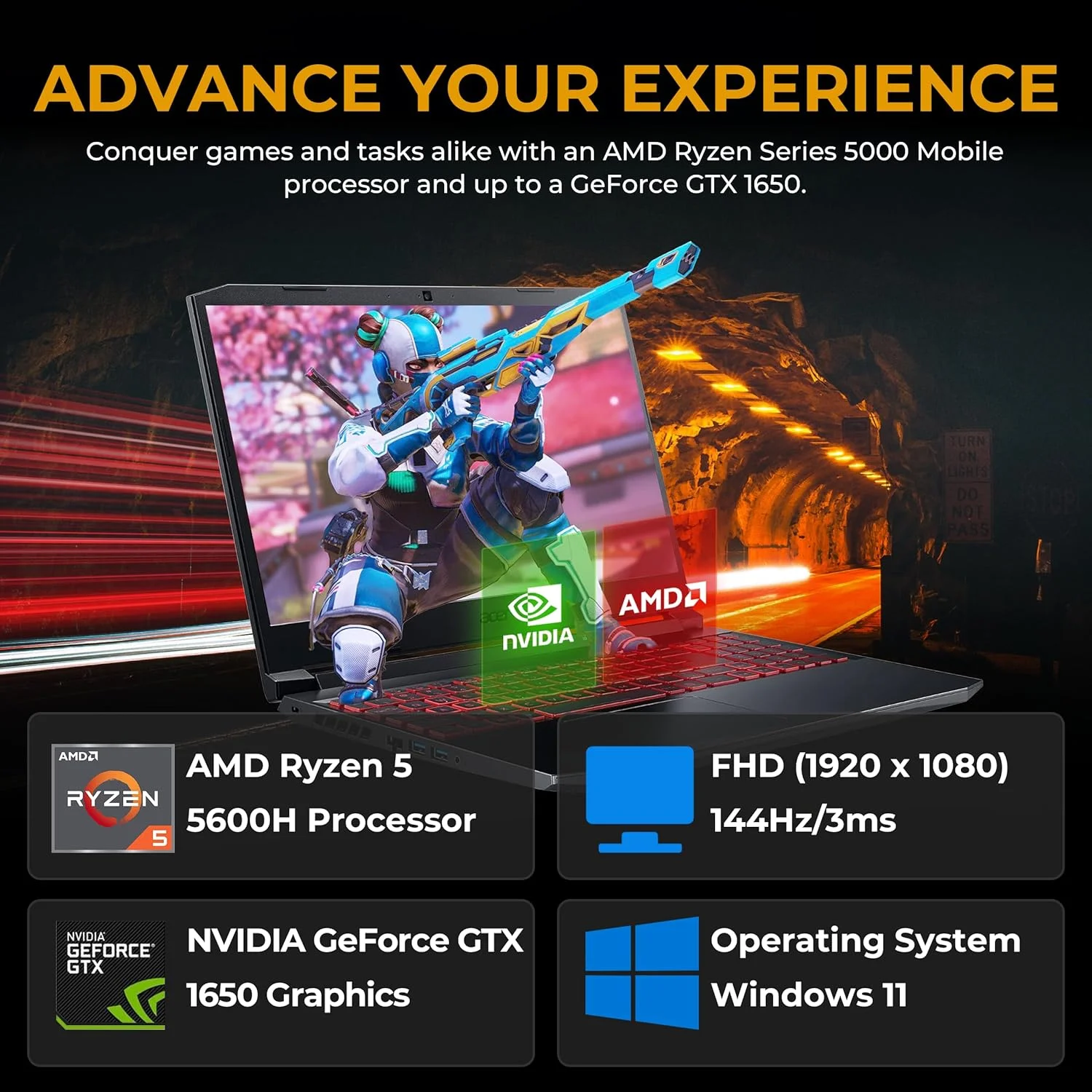 لپ تاپ گیمینگ Acer Nitro 5 با صفحه نمایش 15.6 اینچی FHD 144Hz، رم 32 گیگابایت، SSD NVMe 1 ترابایت، پردازنده AMD Ryzen 7 5600H، کارت گرافیک NVIDIA GeForce GTX 1650، کیبورد با نور پس زمینه، WiFi 6، مشکی، ویندوز 11، به همراه داک استیشن 128 گیگابایتی لپ تاپ گیمینگ Acer Nitro 5 با صفحه نمایش 15.6 اینچی FHD 144Hz، رم 32 گیگابایت، SSD NVMe 1 ترابایت، پردازنده AMD Ryzen 7 5600H، کارت گرافیک NVIDIA GeForce GTX 1650، کیبورد با نور پس زمینه، WiFi 6، مشکی، ویندوز 11، به همراه داک استیشن 128 گیگابایتی