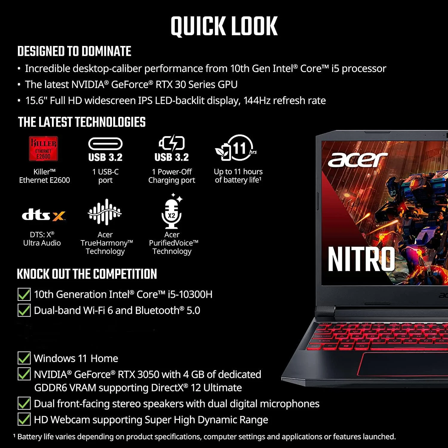 لپ تاپ گیمینگ Acer Nitro 5 AN515-55-53E5 | پردازنده Intel Core i5-10300H | کارت گرافیک NVIDIA GeForce RTX 3050 | Killer Ethernet E2600 WiFi 6 | وب کم کیبورد با نور پس زمینه | USB Type-C HDMI، حافظه 8 گیگابایتی، SSD PCIe 256 گیگابایتی لپ تاپ گیمینگ Acer Nitro 5 AN515-55-53E5 | پردازنده Intel Core i5-10300H | کارت گرافیک NVIDIA GeForce RTX 3050 | Killer Ethernet E2600 WiFi 6 | وب کم کیبورد با نور پس زمینه | USB Type-C HDMI، حافظه 8 گیگابایتی، SSD PCIe 256 گیگابایتی