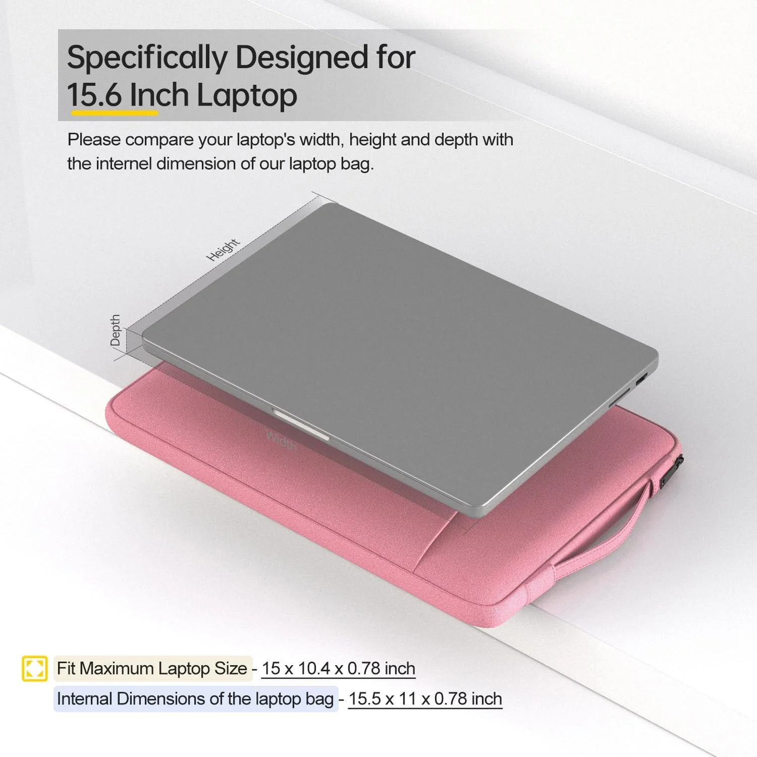 کیف لپ تاپ 15.6 اینچی iKammo زنانه، آستین ضد آب نوت بوک کروم بوک برای HP Spectre x360 15.6/HP Envy x360/HP Pro 450/HP OMEN، برای Lenovo Flex 5/Yoga C740 C940 15.6، Acer Aspire E15 (صورتی)
