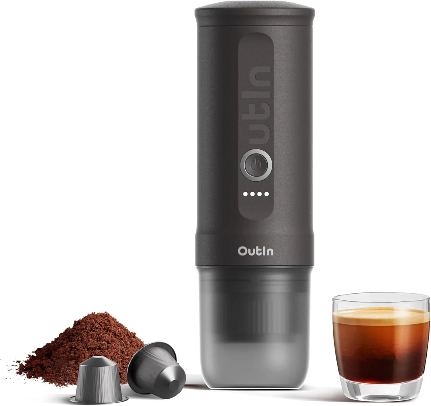دستگاه اسپرسوساز برقی قابل حمل Outin Nano با گرمایش خودکار 3-4 دقیقه ای، مینی کوچک 12 ولت 24 ولت با فشار 20 بار، سازگار با کپسول NS و قهوه آسیاب شده، خاکستری فضایی