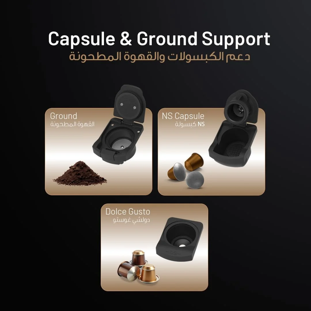دستگاه قهوه ساز چند کپسولی LePresso Crema Pro با توان 1400 وات، دیگ بخار دوگانه، سیستم کف شیر ساز، ظرفیت 850 میلی لیتر، فشار پمپ 20 بار، پشتیبانی از چند کپسول، سیستم ویژه کرما، خاموش شدن خودکار - مشکی دستگاه قهوه ساز چند کپسولی LePresso Crema Pro با توان 1400 وات، دیگ بخار دوگانه، سیستم کف شیر ساز، ظرفیت 850 میلی لیتر، فشار پمپ 20 بار، پشتیبانی از چند کپسول، سیستم ویژه کرما، خاموش شدن خودکار - مشکی