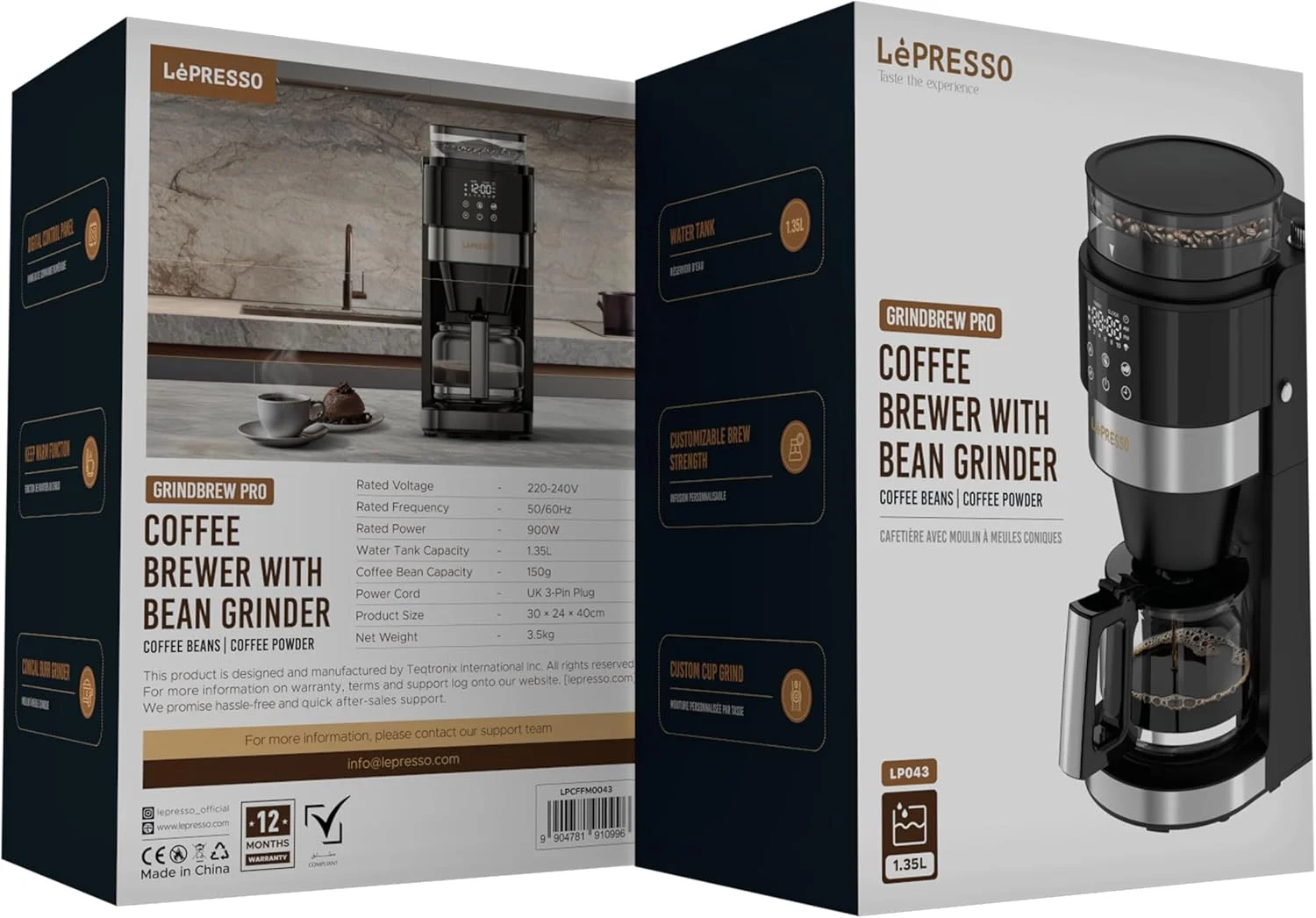دستگاه قهوه ساز LePresso GrindBrew Pro، قهوه ساز قطره ای با آسیاب مخروطی داخلی، کارافه شیشه ای، مخزن آب 1.35 لیتری، پنل کنترل دیجیتال، عملکرد گرم نگه داشتن، قدرت قابل تنظیم - مشکی دستگاه قهوه ساز LePresso GrindBrew Pro، قهوه ساز قطره ای با آسیاب مخروطی داخلی، کارافه شیشه ای، مخزن آب 1.35 لیتری، پنل کنترل دیجیتال، عملکرد گرم نگه داشتن، قدرت قابل تنظیم - مشکی