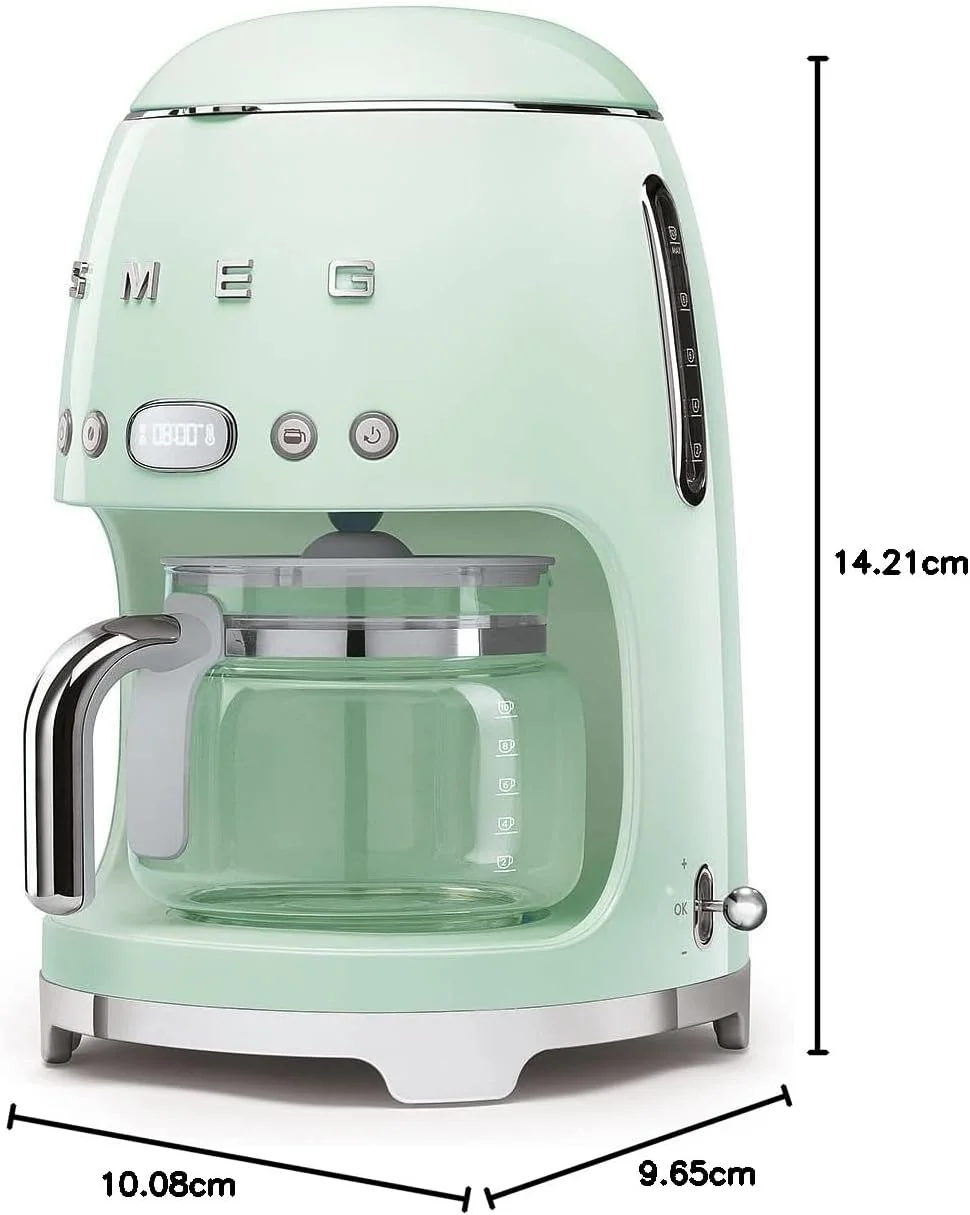 دستگاه قهوه ساز قطره ای Smeg Dcf02PgUK، ظرفیت 10 فنجان، حالت شروع خودکار، فیلتر قابل استفاده مجدد، صفحه نمایش دیجیتال، سیستم ضد چکه، گزینه شدت عطر، مخزن 1.4 لیتری، سبز پاستیلی، 1 سال گارانتی دستگاه قهوه ساز قطره ای Smeg Dcf02PgUK، ظرفیت 10 فنجان، حالت شروع خودکار، فیلتر قابل استفاده مجدد، صفحه نمایش دیجیتال، سیستم ضد چکه، گزینه شدت عطر، مخزن 1.4 لیتری، سبز پاستیلی، 1 سال گارانتی