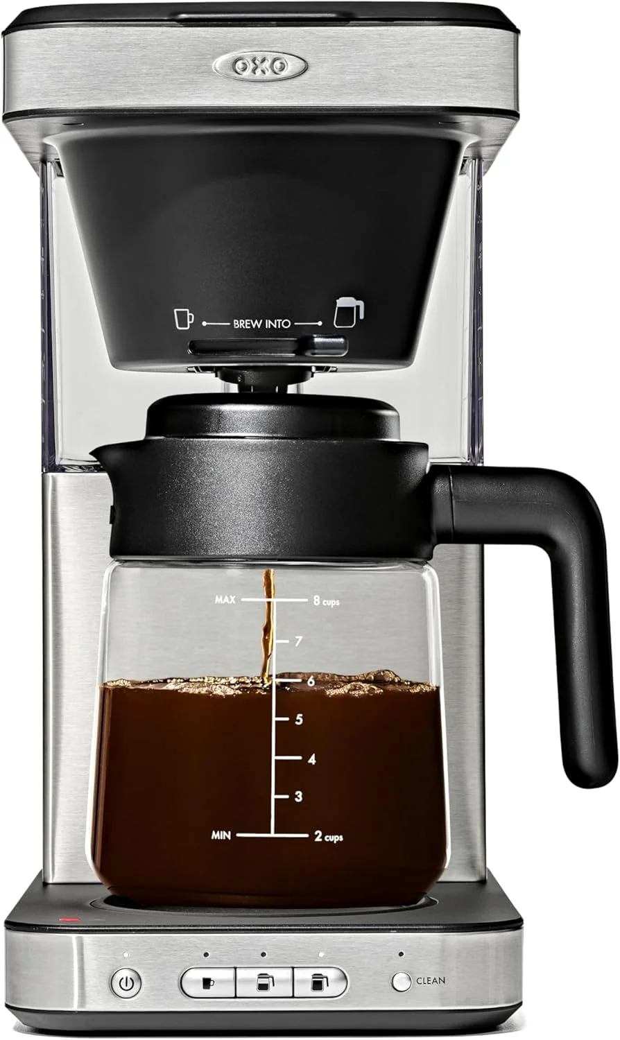 دستگاه قهوه ساز 8 فنجانی OXO Brew با عملکرد تک نفره بدون پد و قوری شیشه ای - دارای گواهی SCA