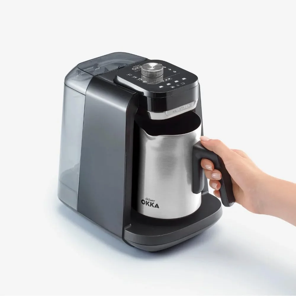 قهوه ساز اتوماتیک ترک Arzum OKKA Rich Pro Plus، نوشیدنی های شیری و سایر نوشیدنی های گرم، دیگ استیل ضد زنگ (با مخزن آب) -OK0038-0554 - کروم، کاپوچینو، 1 سال گارانتی تولید