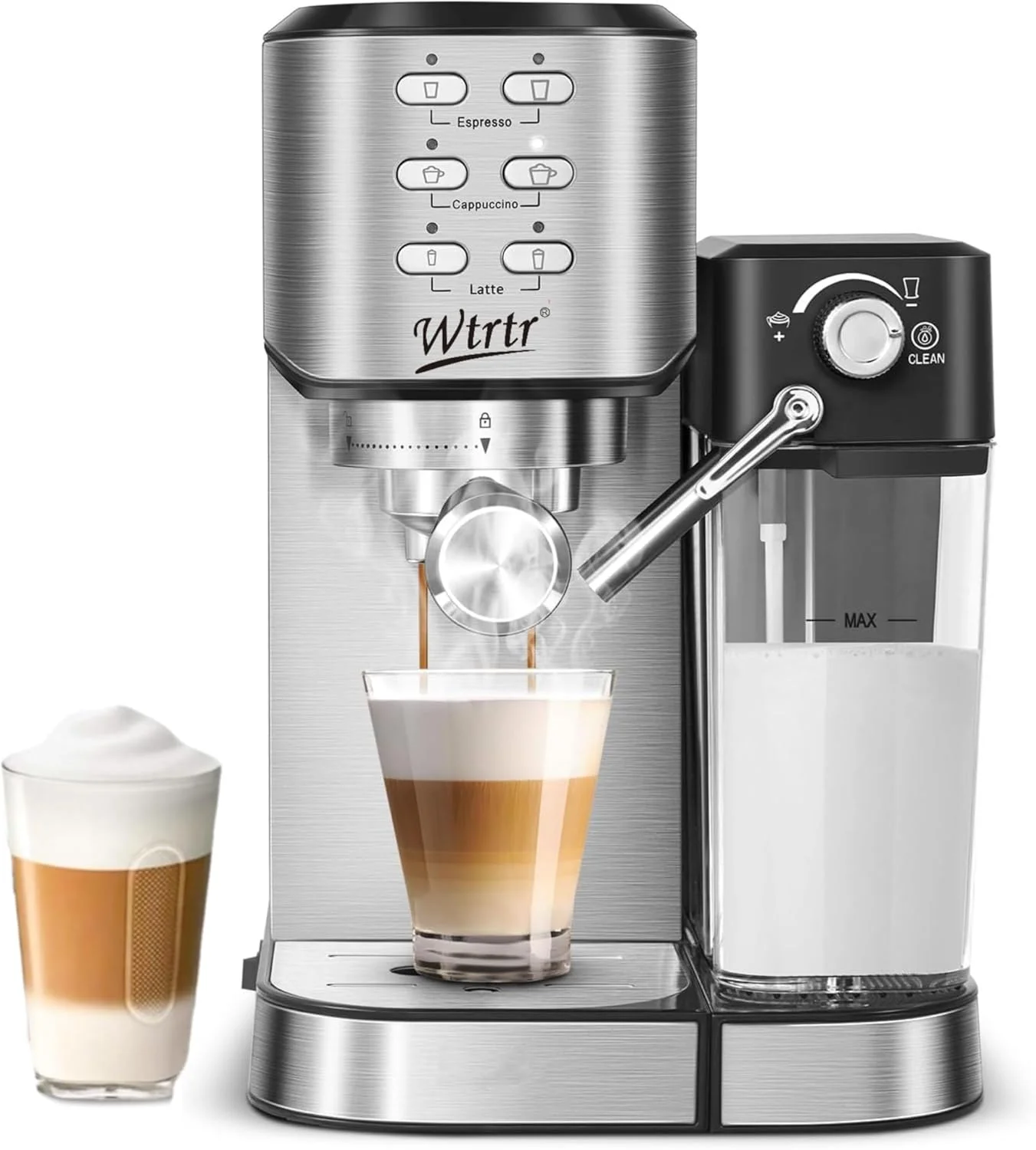 دستگاه قهوه ساز Wtrtr One-Touch CoffeeHouse، اسپرسو، کاپوچینو و لاته ساز، کف ساز شیر اتوماتیک (1 سال گارانتی)، 5180
