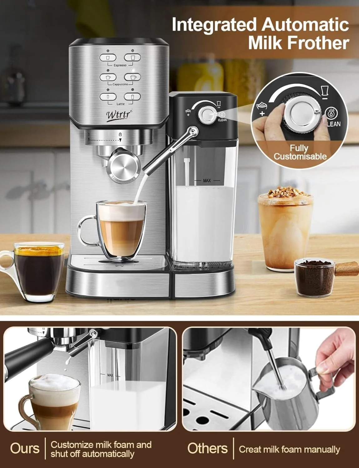 دستگاه قهوه ساز Wtrtr One-Touch CoffeeHouse، اسپرسو، کاپوچینو و لاته ساز، کف ساز شیر اتوماتیک (1 سال گارانتی)، 5180 دستگاه قهوه ساز Wtrtr One-Touch CoffeeHouse، اسپرسو، کاپوچینو و لاته ساز، کف ساز شیر اتوماتیک (1 سال گارانتی)، 5180