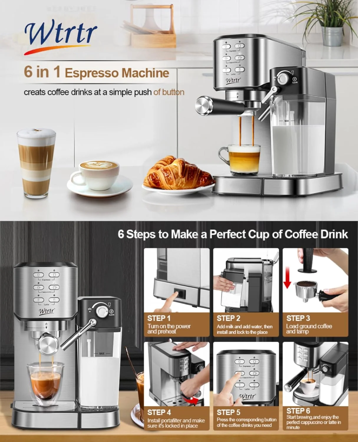 دستگاه قهوه ساز Wtrtr One-Touch CoffeeHouse، اسپرسو، کاپوچینو و لاته ساز، کف ساز شیر اتوماتیک (1 سال گارانتی)، 5180 دستگاه قهوه ساز Wtrtr One-Touch CoffeeHouse، اسپرسو، کاپوچینو و لاته ساز، کف ساز شیر اتوماتیک (1 سال گارانتی)، 5180