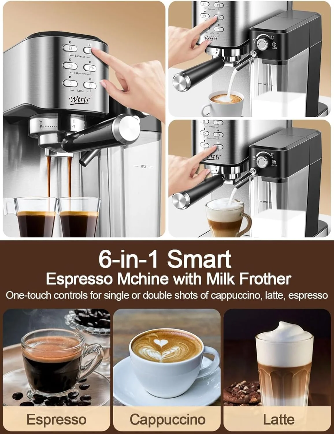دستگاه قهوه ساز Wtrtr One-Touch CoffeeHouse، اسپرسو، کاپوچینو و لاته ساز، کف ساز شیر اتوماتیک (1 سال گارانتی)، 5180 دستگاه قهوه ساز Wtrtr One-Touch CoffeeHouse، اسپرسو، کاپوچینو و لاته ساز، کف ساز شیر اتوماتیک (1 سال گارانتی)، 5180