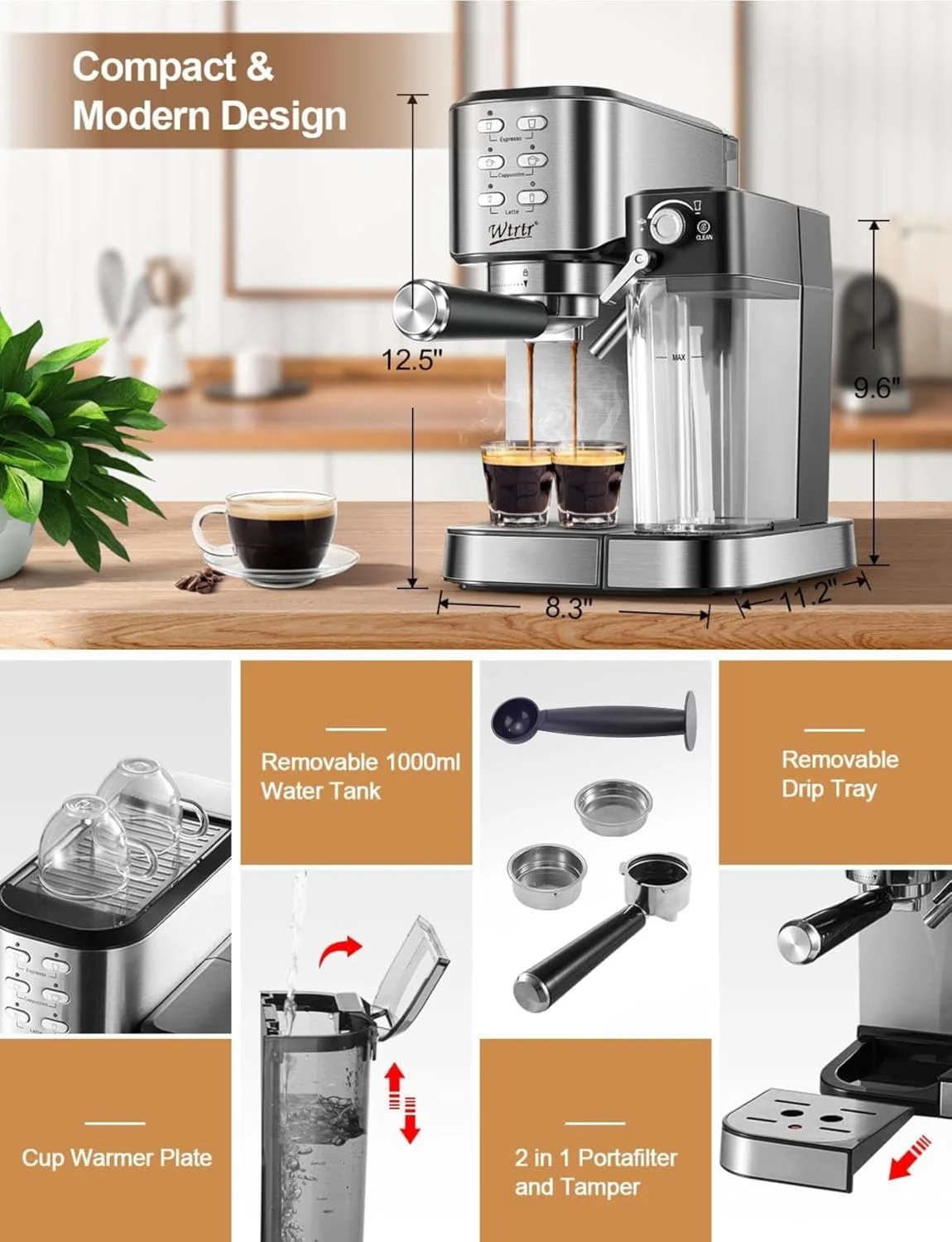 دستگاه قهوه ساز Wtrtr One-Touch CoffeeHouse، اسپرسو، کاپوچینو و لاته ساز، کف ساز شیر اتوماتیک (1 سال گارانتی)، 5180 دستگاه قهوه ساز Wtrtr One-Touch CoffeeHouse، اسپرسو، کاپوچینو و لاته ساز، کف ساز شیر اتوماتیک (1 سال گارانتی)، 5180