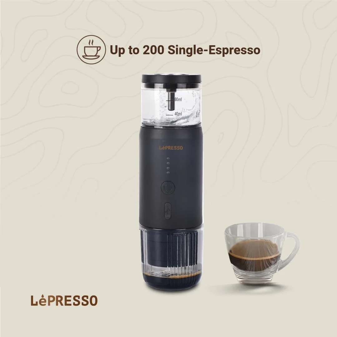 دستگاه اسپرسوساز قابل حمل LePresso با دماسنج حرارتی، خودگرم شونده با USB C، مناسب سفر و کمپینگ، 80 میلی لیتر، فشار استخراج 15 بار، توان 135 وات، سازگار با کپسول های اصلی NS دستگاه اسپرسوساز قابل حمل LePresso با دماسنج حرارتی، خودگرم شونده با USB C، مناسب سفر و کمپینگ، 80 میلی لیتر، فشار استخراج 15 بار، توان 135 وات، سازگار با کپسول های اصلی NS