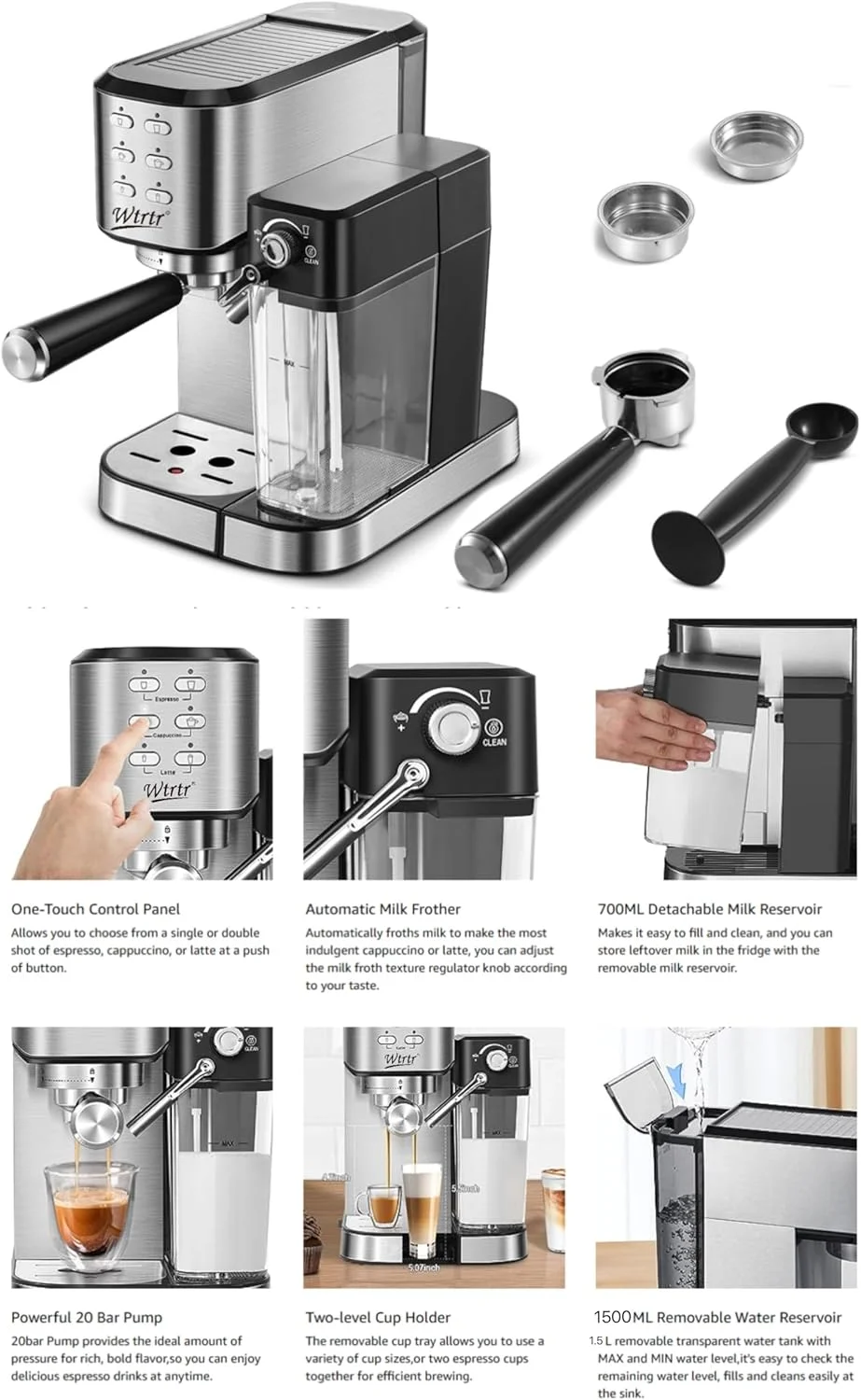 دستگاه قهوه ساز Wtrtr One-Touch CoffeeHouse، اسپرسو، کاپوچینو و لاته ساز، کف ساز شیر اتوماتیک (1 سال گارانتی)، 5180 دستگاه قهوه ساز Wtrtr One-Touch CoffeeHouse، اسپرسو، کاپوچینو و لاته ساز، کف ساز شیر اتوماتیک (1 سال گارانتی)، 5180