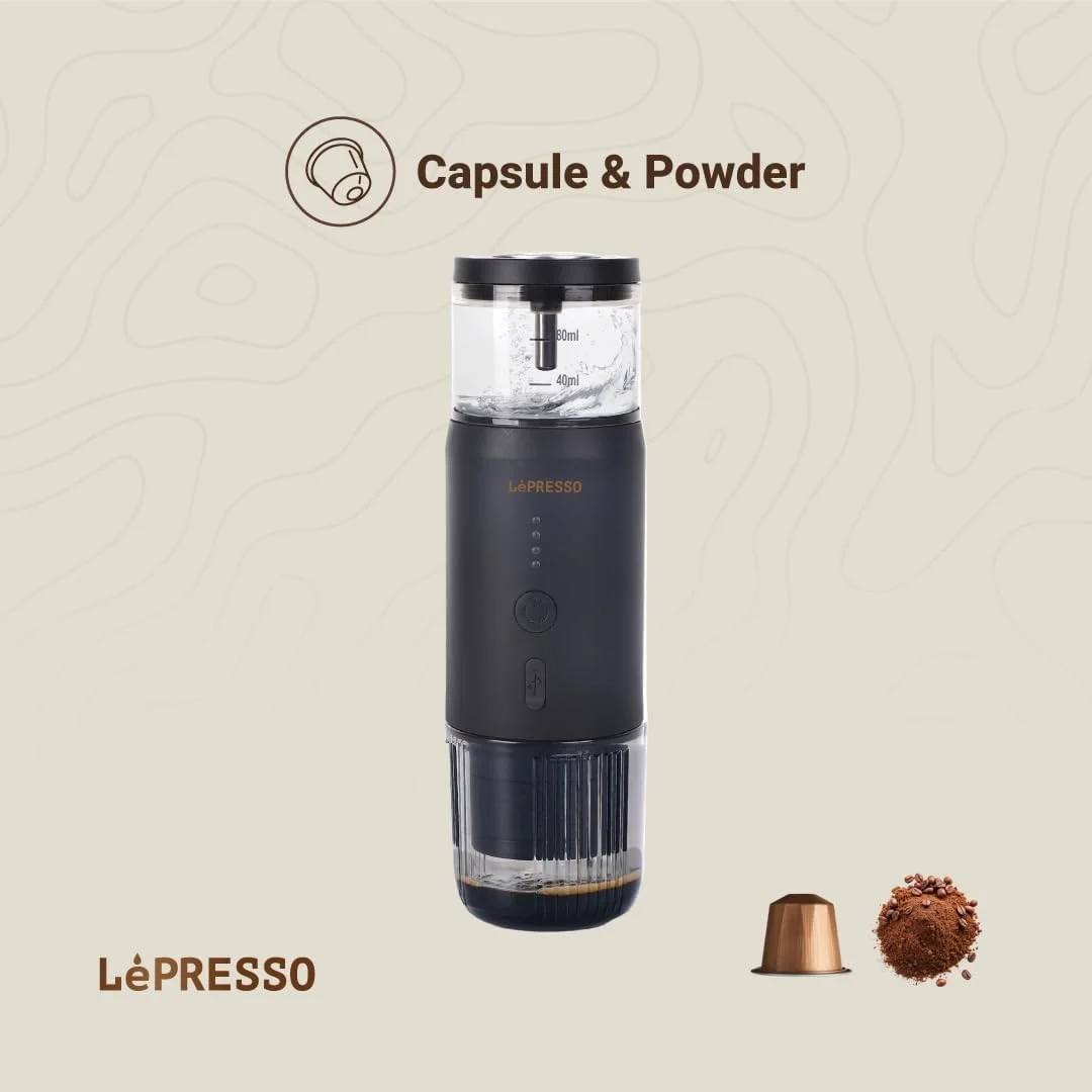 دستگاه اسپرسوساز قابل حمل LePresso با دماسنج حرارتی، خودگرم شونده با USB C، مناسب سفر و کمپینگ، 80 میلی لیتر، فشار استخراج 15 بار، توان 135 وات، سازگار با کپسول های اصلی NS دستگاه اسپرسوساز قابل حمل LePresso با دماسنج حرارتی، خودگرم شونده با USB C، مناسب سفر و کمپینگ، 80 میلی لیتر، فشار استخراج 15 بار، توان 135 وات، سازگار با کپسول های اصلی NS