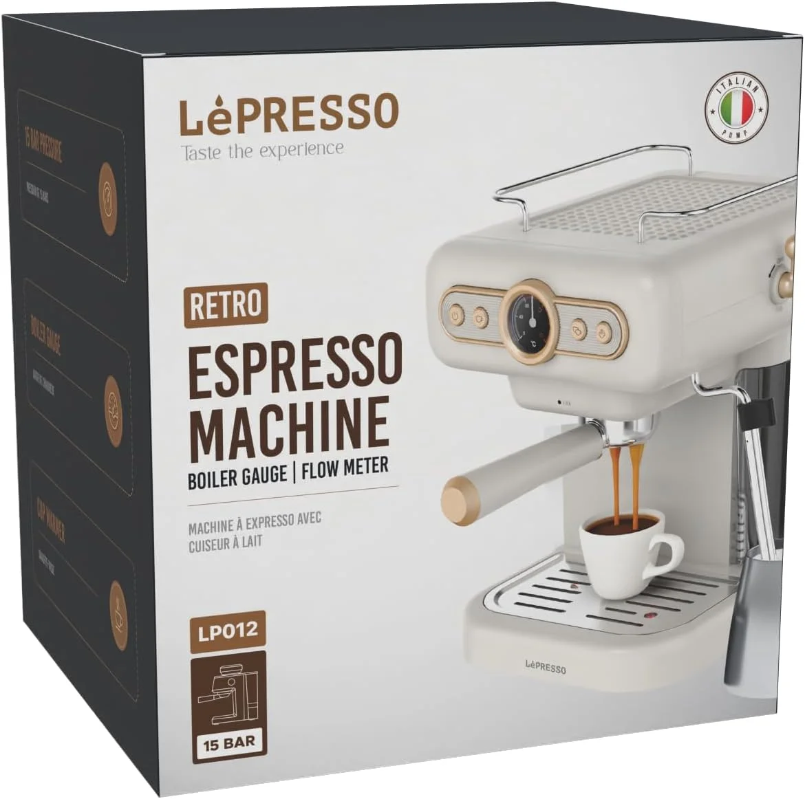 دستگاه اسپرسو ساز رترو LePresso با گیج دیگ بخار و بخار ساز شیر، پمپ فشار 15 بار، گرم کن فنجان، سینی چکه گیر قابل شستشو، کنترل بخار گیج دیگ بخار، ظرفیت مخزن 1.2 لیتری، توان 950 وات (سفید) دستگاه اسپرسو ساز رترو LePresso با گیج دیگ بخار و بخار ساز شیر، پمپ فشار 15 بار، گرم کن فنجان، سینی چکه گیر قابل شستشو، کنترل بخار گیج دیگ بخار، ظرفیت مخزن 1.2 لیتری، توان 950 وات (سفید)