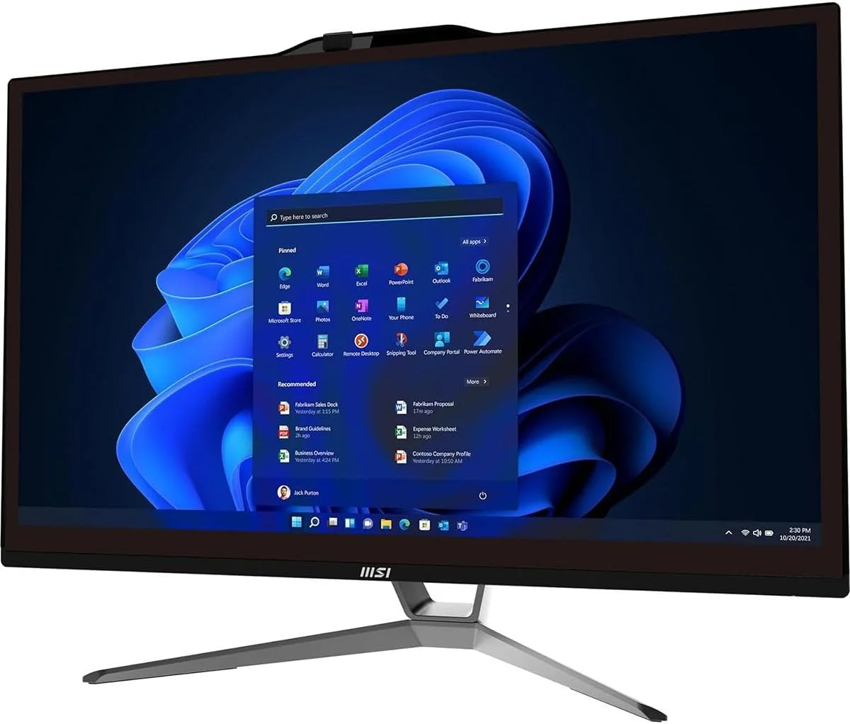 کامپیوتر همه کاره MSI PRO AP222T: اینتل پنتیوم گلد G7400، رم 4 گیگابایت DDR4 2666MHz، حافظه اس اس دی 128 گیگابایت NVMe، ضد پرش تصویر، نور آبی کمتر، بلوتوث 5.0، ویندوز 11 پرو: 13M-068US، مشکی