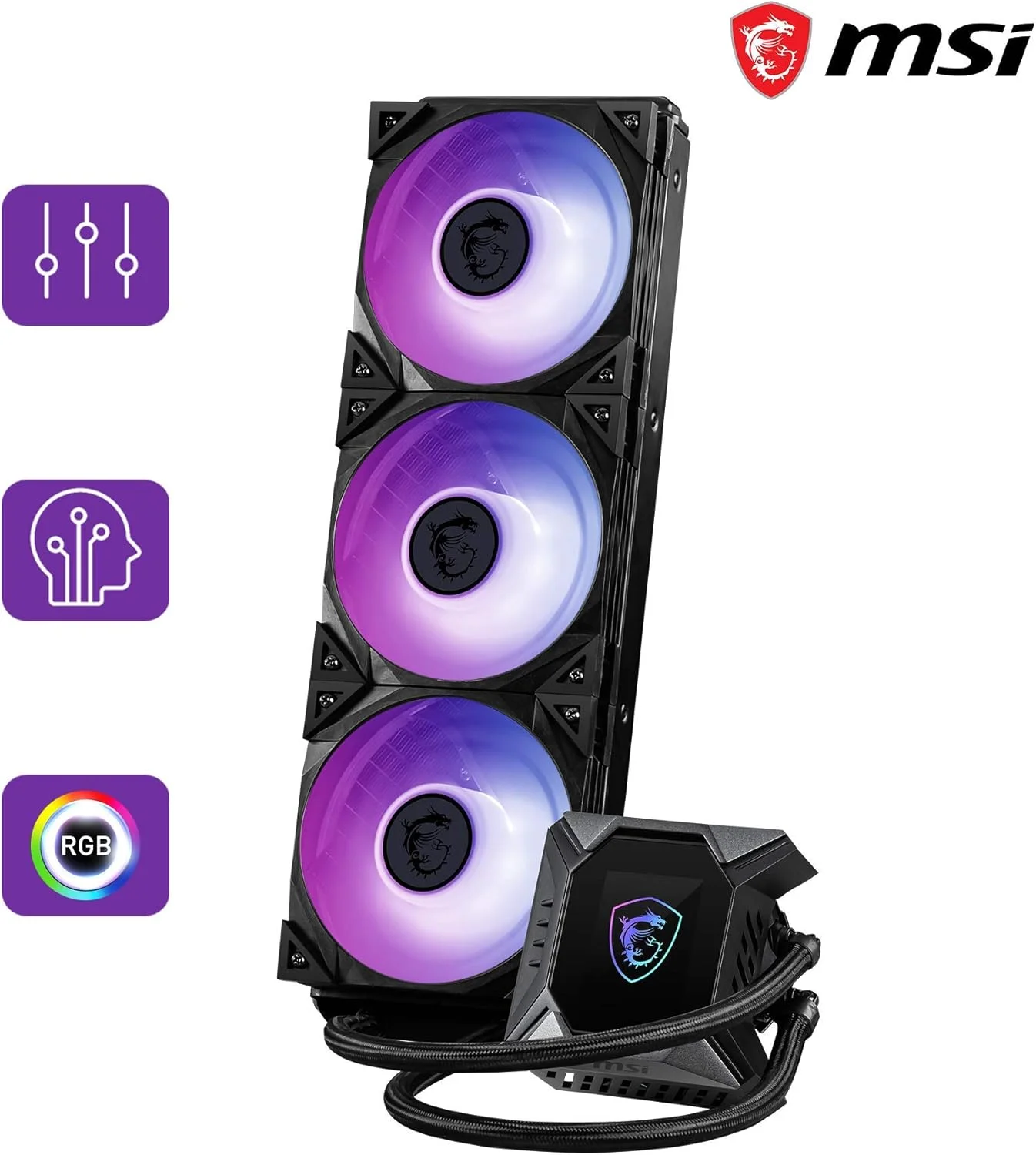 خنک کننده مایع پردازنده MSI MPG CORE LIQUID K360 ARGB با نورپردازی Mystic Light، فن 60 میلی متری TORX FAN 4.0 با کنترل مستقل، صفحه نمایش LCD 2.4 اینچی قابل تنظیم، MPG CORELIQUID K360