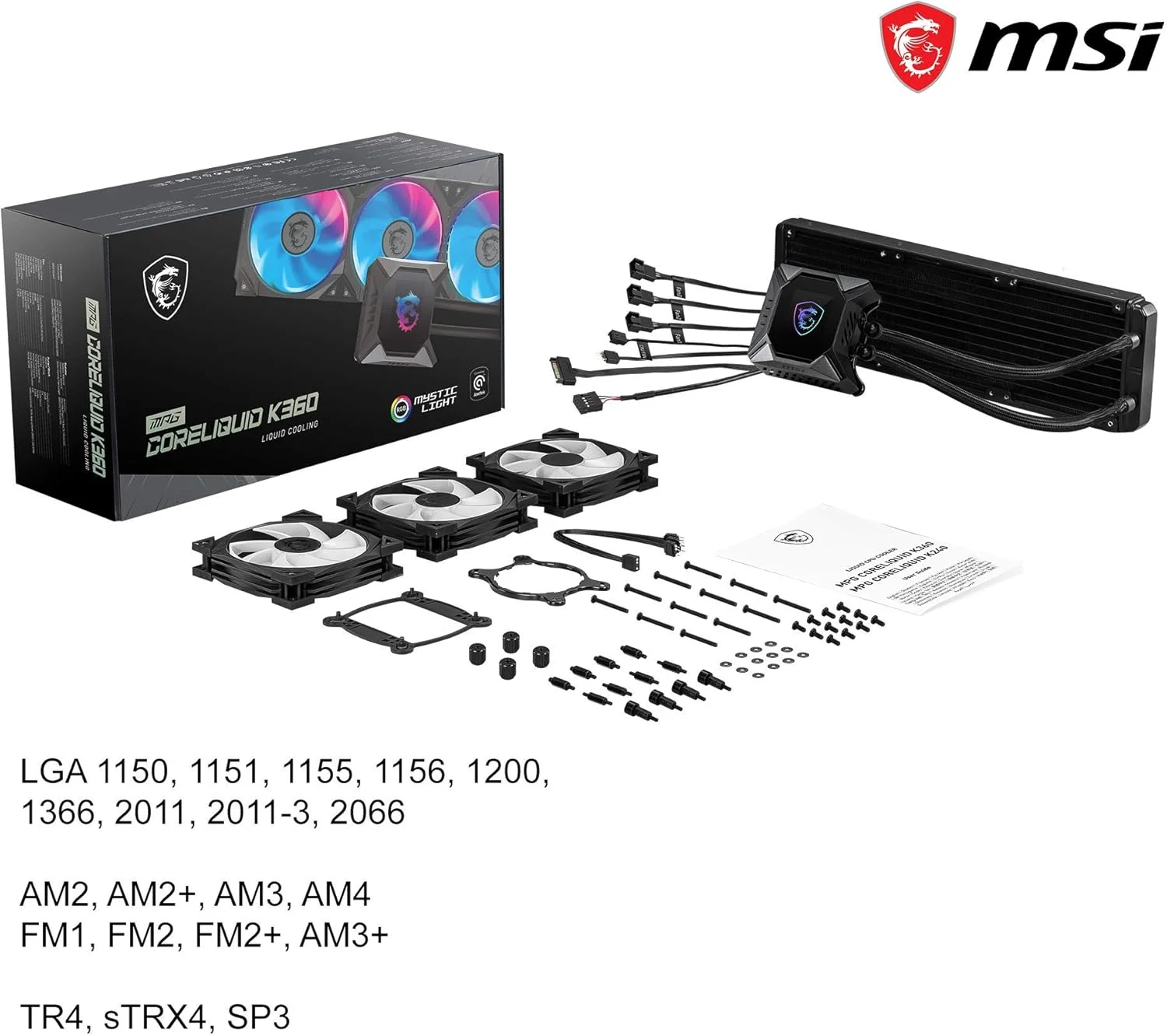 خنک کننده مایع پردازنده MSI MPG CORE LIQUID K360 ARGB با نورپردازی Mystic Light، فن 60 میلی متری TORX FAN 4.0 با کنترل مستقل، صفحه نمایش LCD 2.4 اینچی قابل تنظیم، MPG CORELIQUID K360