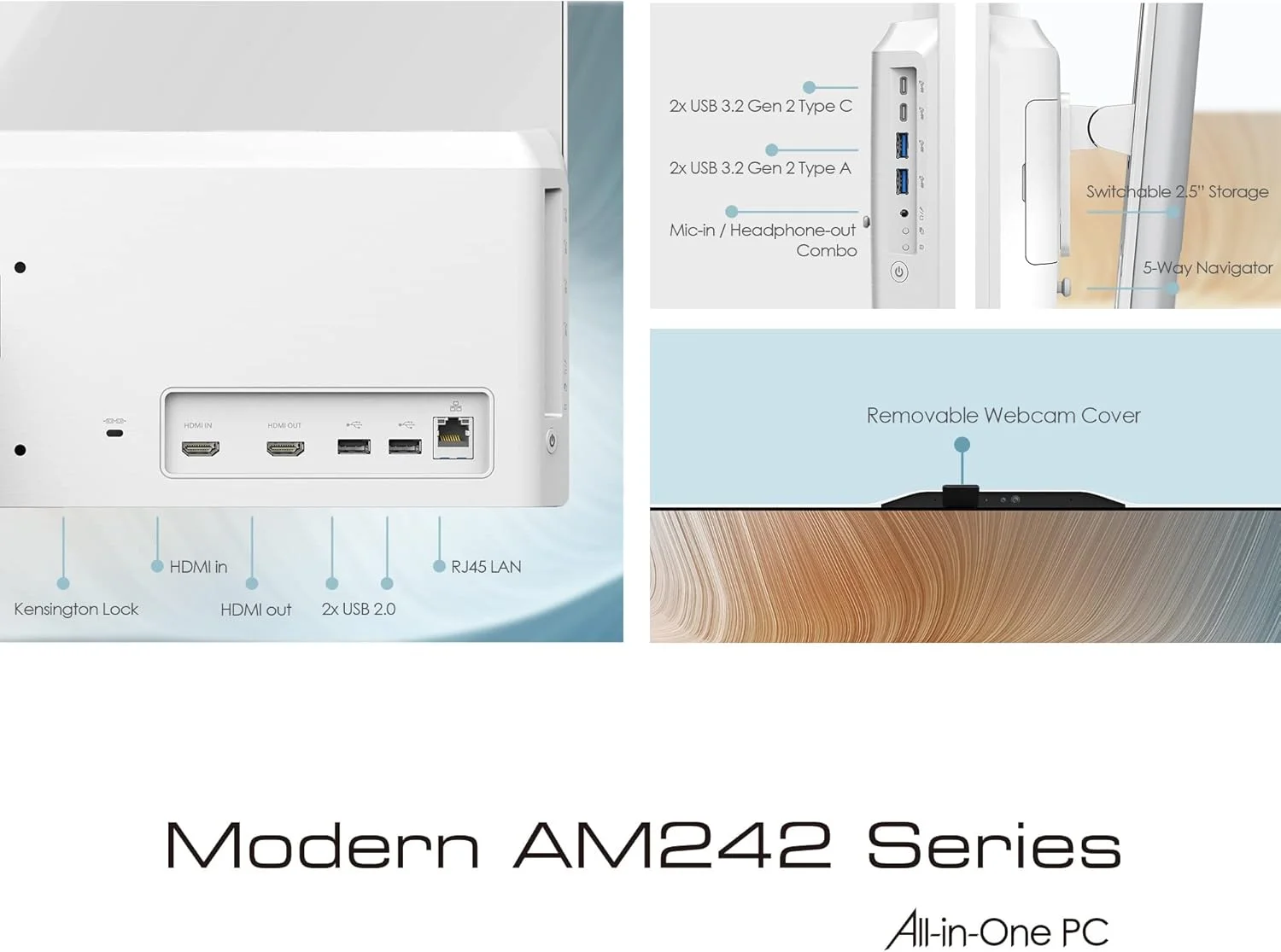 کامپیوتر همه کاره MSI Modern AM242TP، صفحه لمسی 23.8 اینچی FHD، پردازنده Intel Core i7-1165G7، حافظه 16 گیگابایتی، SSD 512 گیگابایتی، WiFi 6، BT 5.1، وب کم FHD، سفید، Windows 10 Home (11M-487US) کامپیوتر همه کاره MSI Modern AM242TP، صفحه لمسی 23.8 اینچی FHD، پردازنده Intel Core i7-1165G7، حافظه 16 گیگابایتی، SSD 512 گیگابایتی، WiFi 6، BT 5.1، وب کم FHD، سفید، Windows 10 Home (11M-487US)
