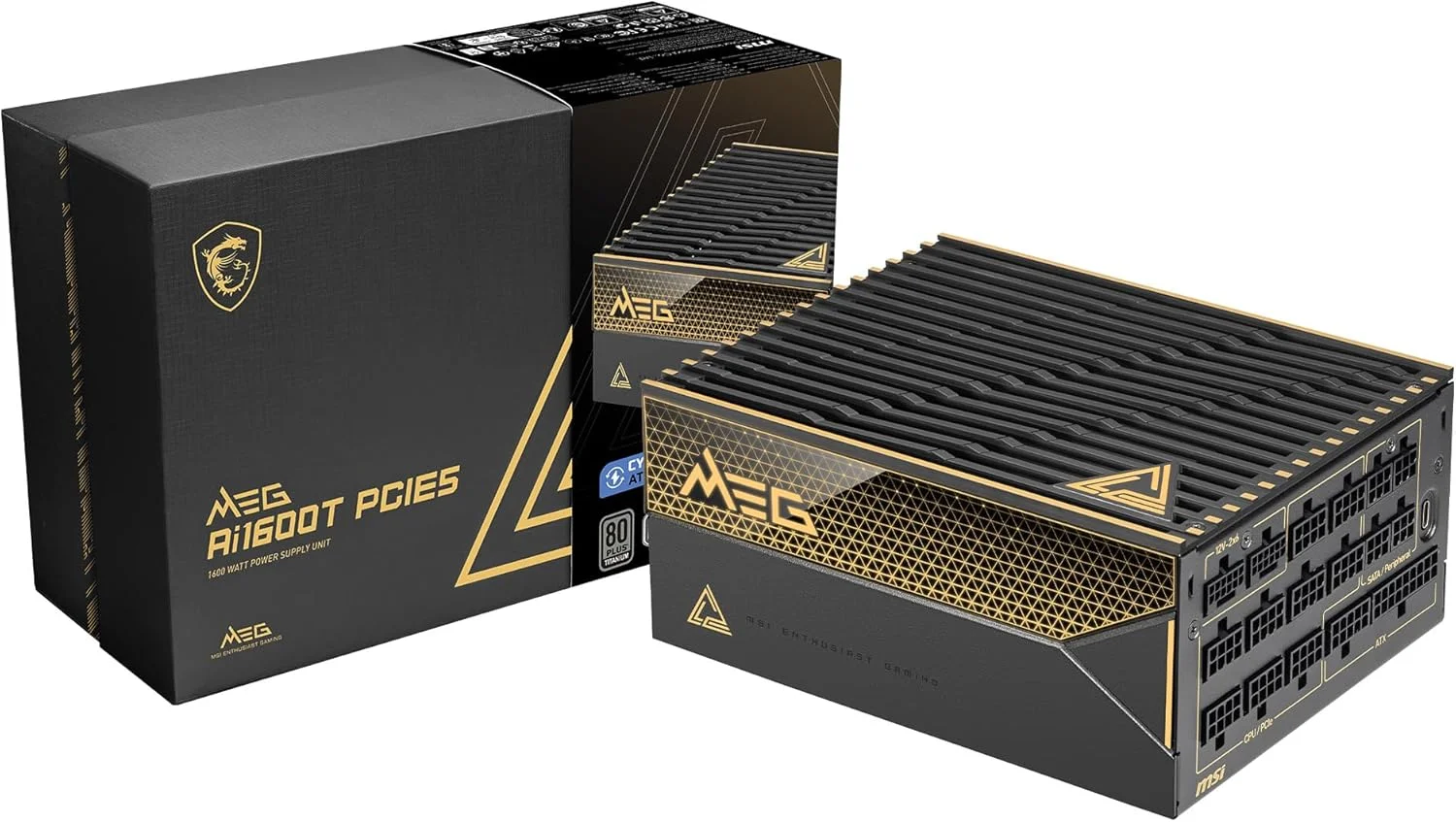 منبع تغذیه گیمینگ MSI MEG Ai1600T PCIE5 ATX 3.1 - فول ماژولار - دارای گواهینامه 80 Plus Titanium با توان 1600 وات - خازن های 100% ژاپنی 105 درجه سانتیگراد - ATX PSU - دارای 12 سال گارانتی