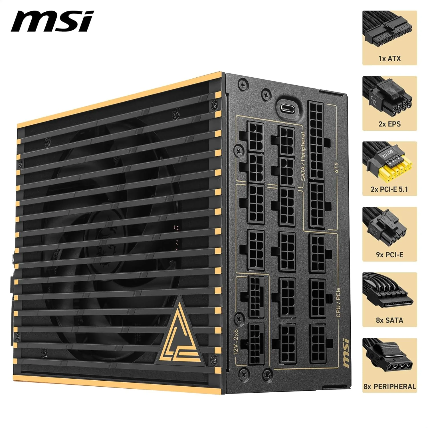 منبع تغذیه گیمینگ MSI MEG Ai1600T PCIE5 ATX 3.1 - فول ماژولار - دارای گواهینامه 80 Plus Titanium با توان 1600 وات - خازن های 100% ژاپنی 105 درجه سانتیگراد - ATX PSU - دارای 12 سال گارانتی منبع تغذیه گیمینگ MSI MEG Ai1600T PCIE5 ATX 3.1 - فول ماژولار - دارای گواهینامه 80 Plus Titanium با توان 1600 وات - خازن های 100% ژاپنی 105 درجه سانتیگراد - ATX PSU - دارای 12 سال گارانتی