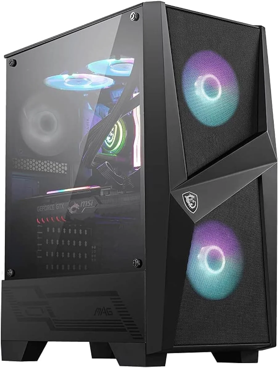 کیس گیمینگ Mid Tower ام اس آی Mag Forge 100R USB 3.2 با فن RGB و شیشه حرارت دیده 4 میلی متری - مشکی