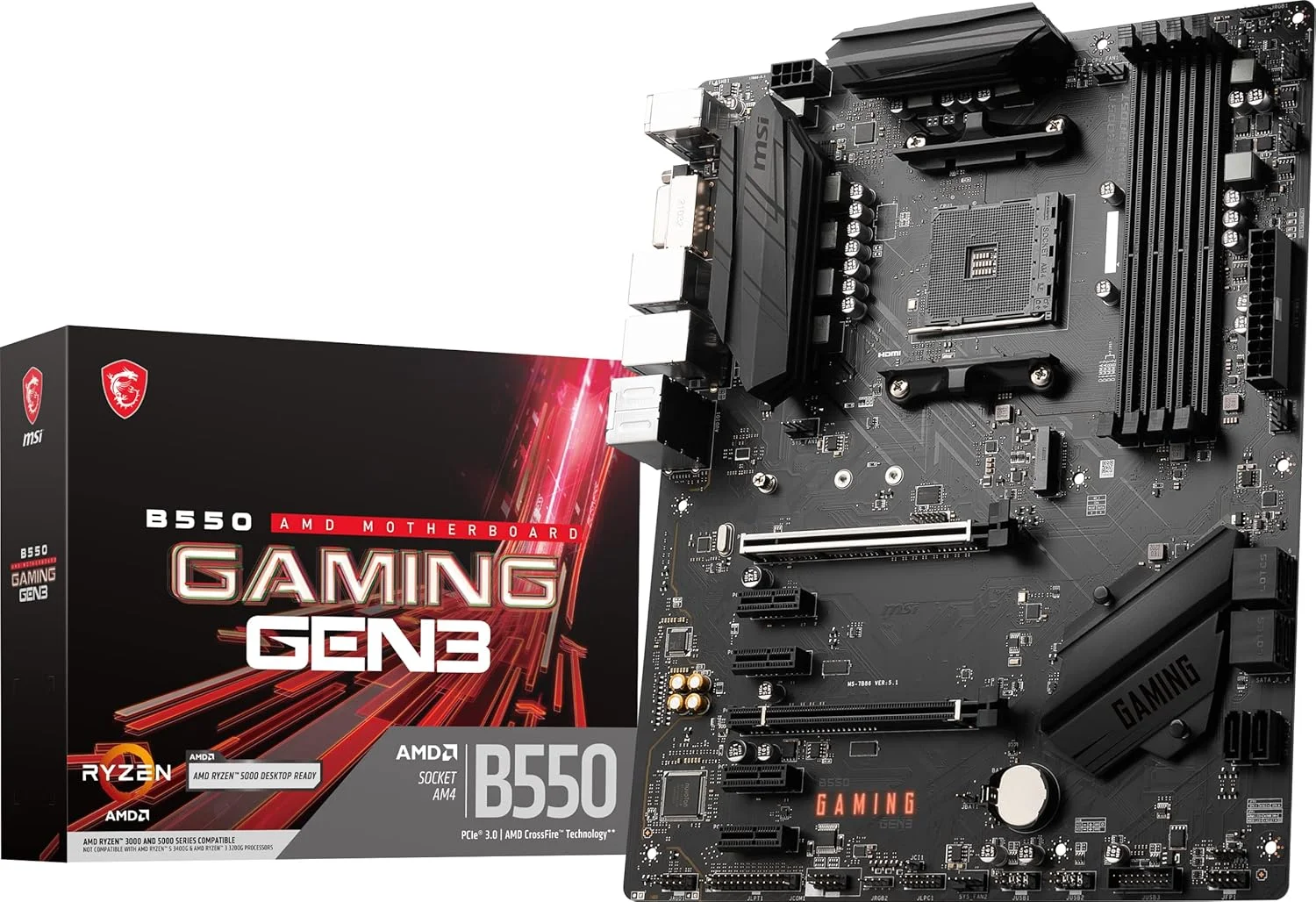 مادربرد گیمینگ MSI B550 Gaming GEN3 (AMD AM4، DDR4، PCIe 3.0، SATA 6Gb/s، M.2، USB 3.2 Gen 1، HDMI، ATX، پردازنده های AMD Ryzen سری 5000/4000)