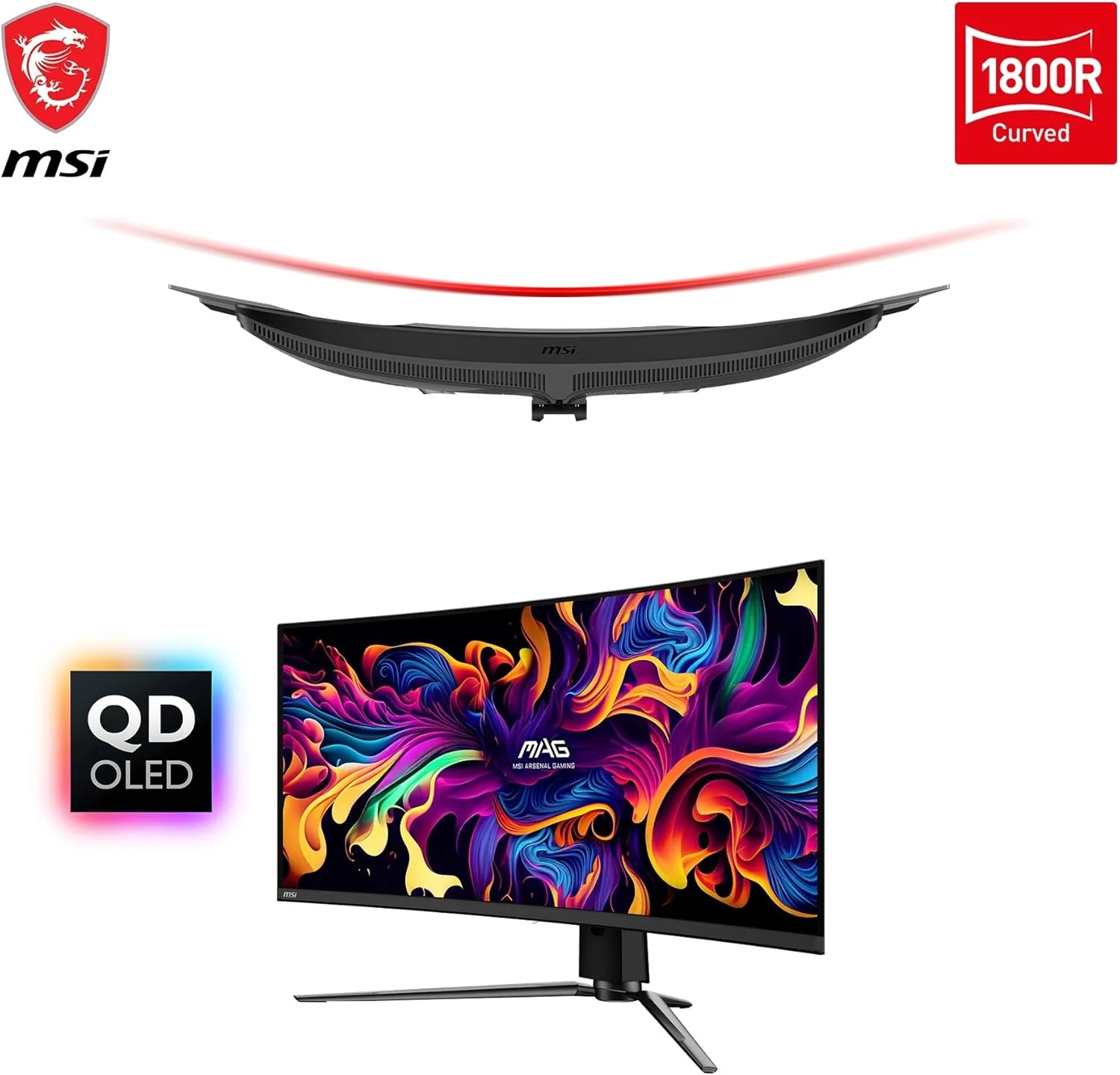 مانیتور گیمینگ خمیده 34 اینچی MSI MAG 341CQP QD-OLED - 1800R، پنل OLED 3440 x 1440، 175 هرتز / 0.03 میلی‌ثانیه، 99% DCI-P3، ΔE≤2، DisplayHDR True Black 400، KVM - DP 1.4a، HDMI 2.1، USB Type C