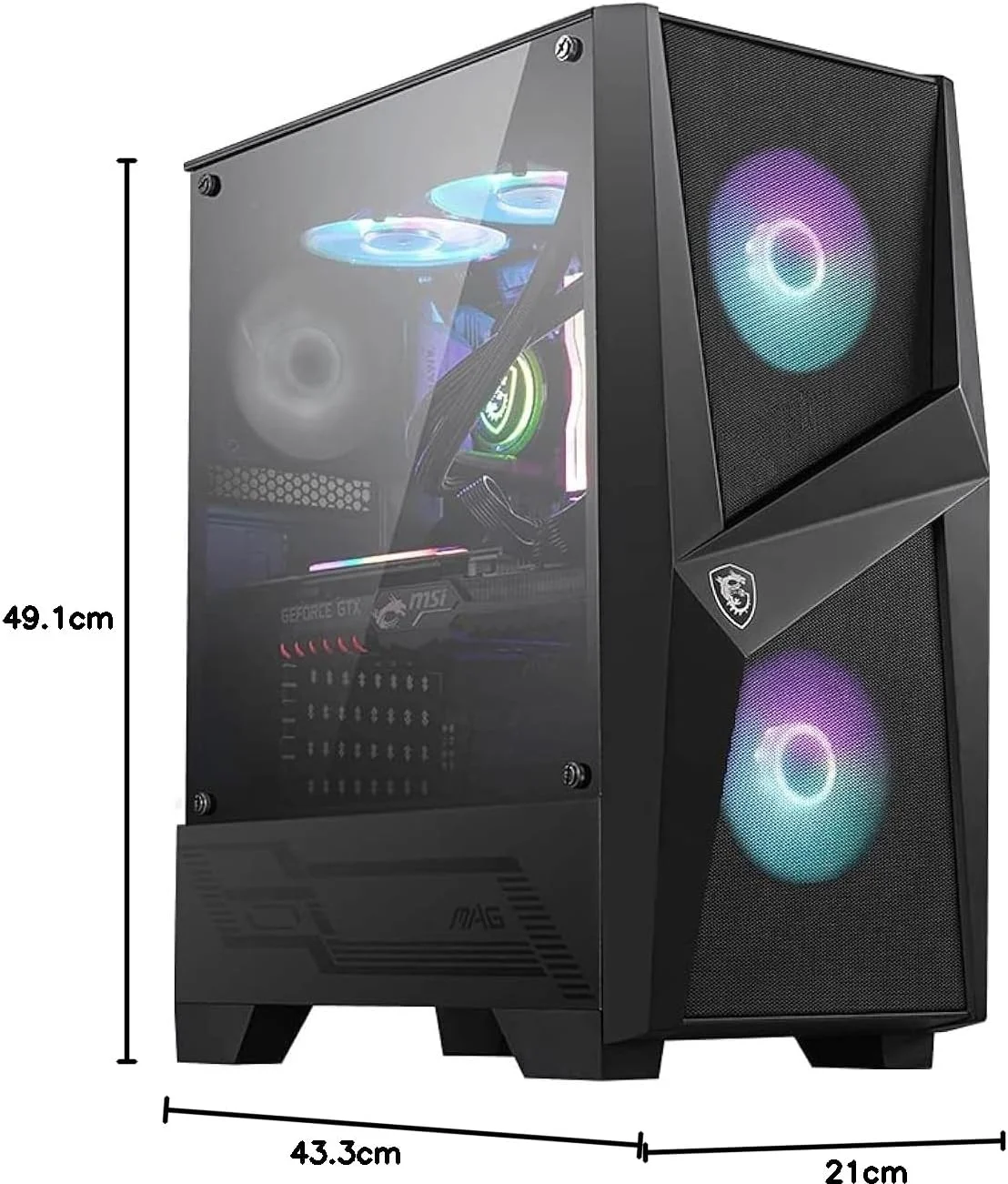 کیس گیمینگ Mid Tower ام اس آی Mag Forge 100R USB 3.2 با فن RGB و شیشه حرارت دیده 4 میلی متری - مشکی